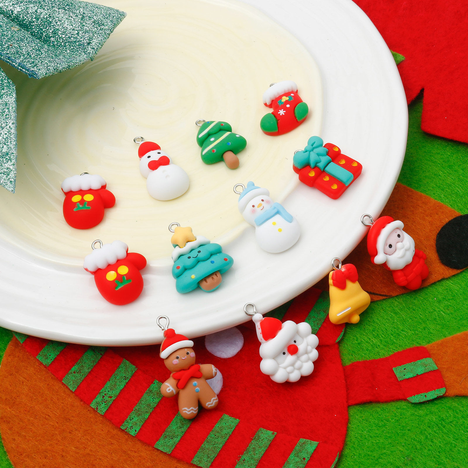Immagine di Resina Natale Charms Albero di Natale Tono Argento Multicolore Babbo Natale 10 Pz