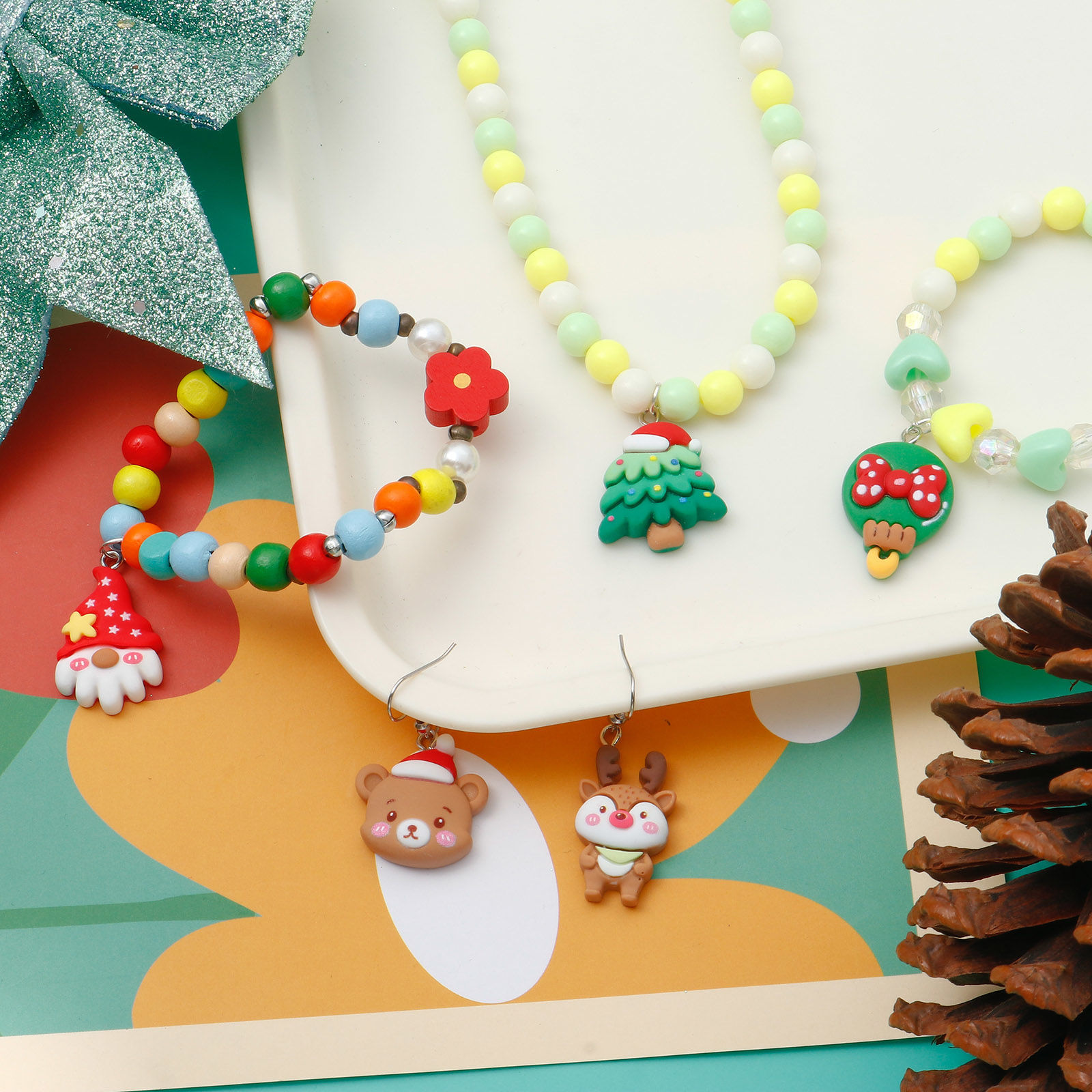 Immagine di Resina Natale Charms Babbo Natale Tono Argento Multicolore Ginger Bread Man di Natale 10 Pz