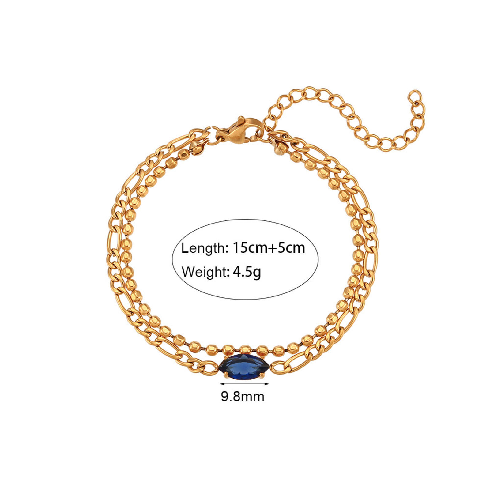 Bild von 304 Edelstahl Stilvoll Figaro Kette Armband Vergoldet Marquise 15cm lang, 1 Strang