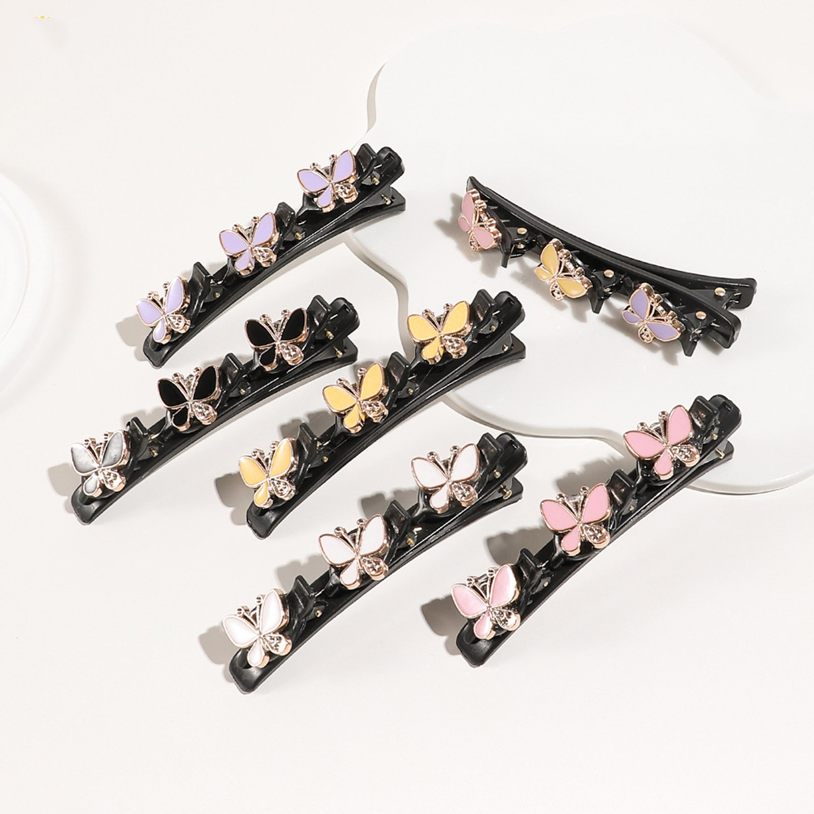 Imagen de Resina Trenzado Pinzas de pelo Negro Flor Multicolor Rhinestone 1 Unidad