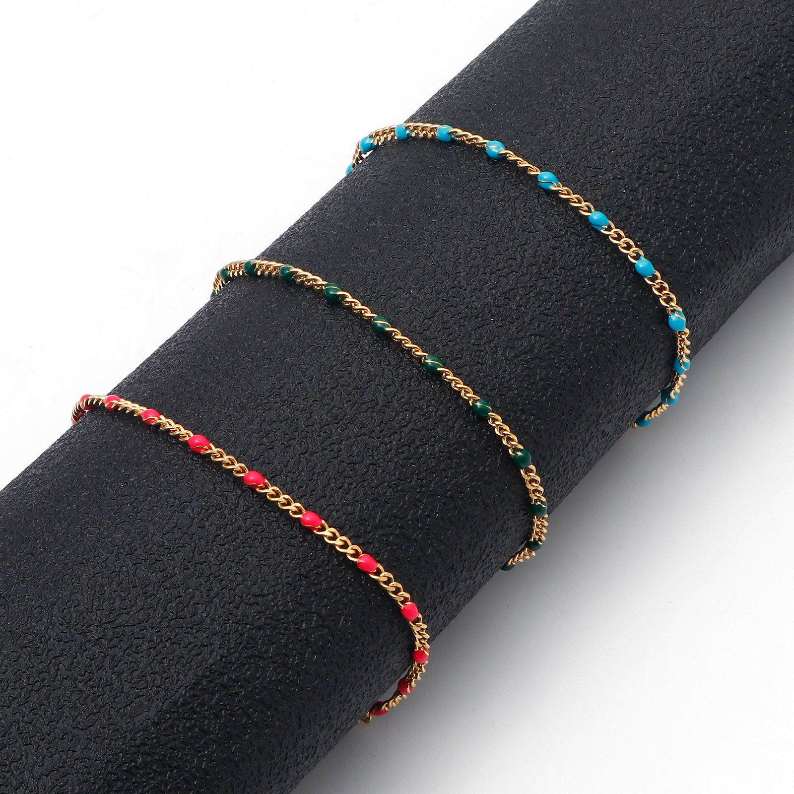 Picture of 304 Stainless Steel Cuban Link Chain Bracelets Gold Plated Multicolor Enamel 17cm(6 6/8") long