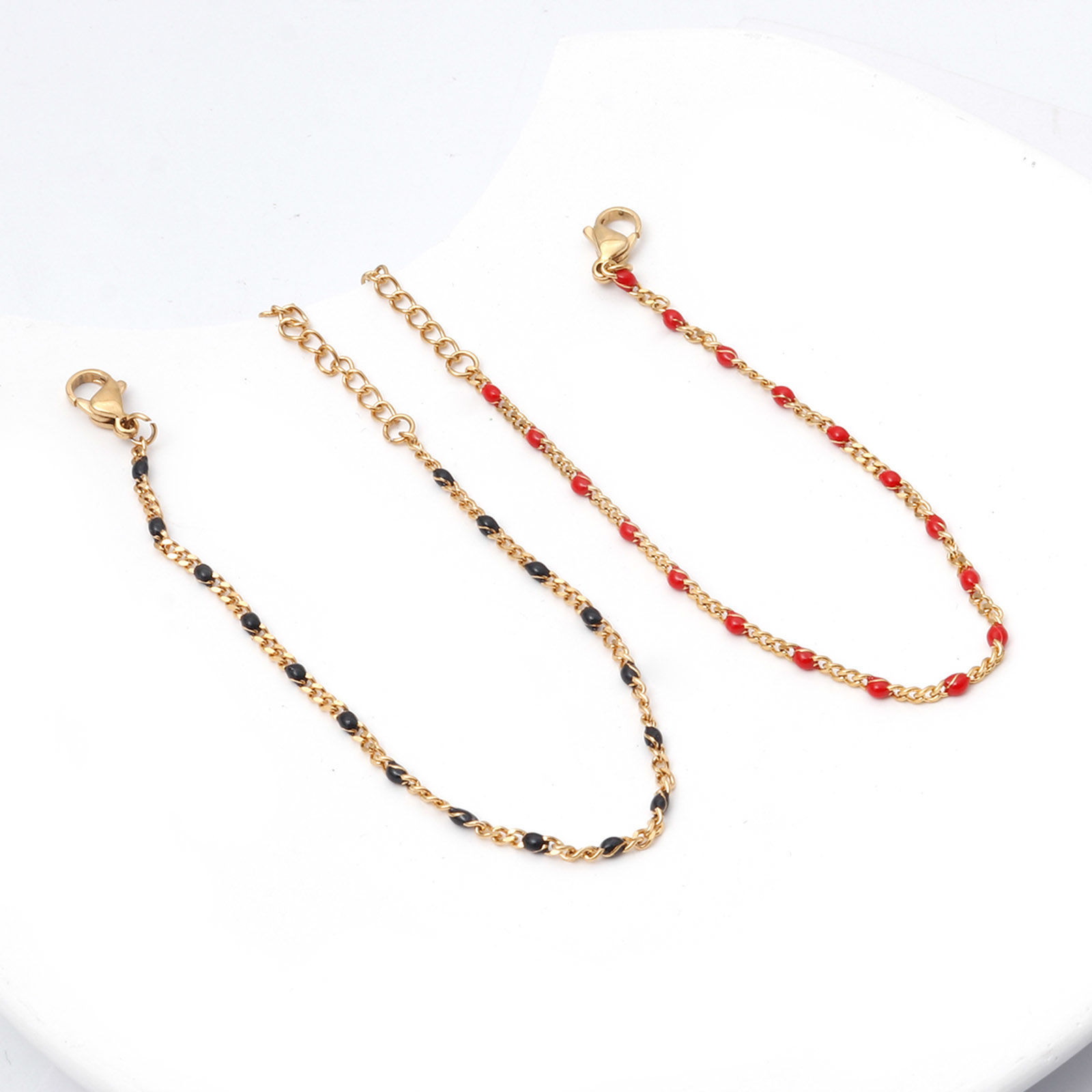 Picture of 304 Stainless Steel Cuban Link Chain Bracelets Gold Plated Multicolor Enamel 17cm(6 6/8") long