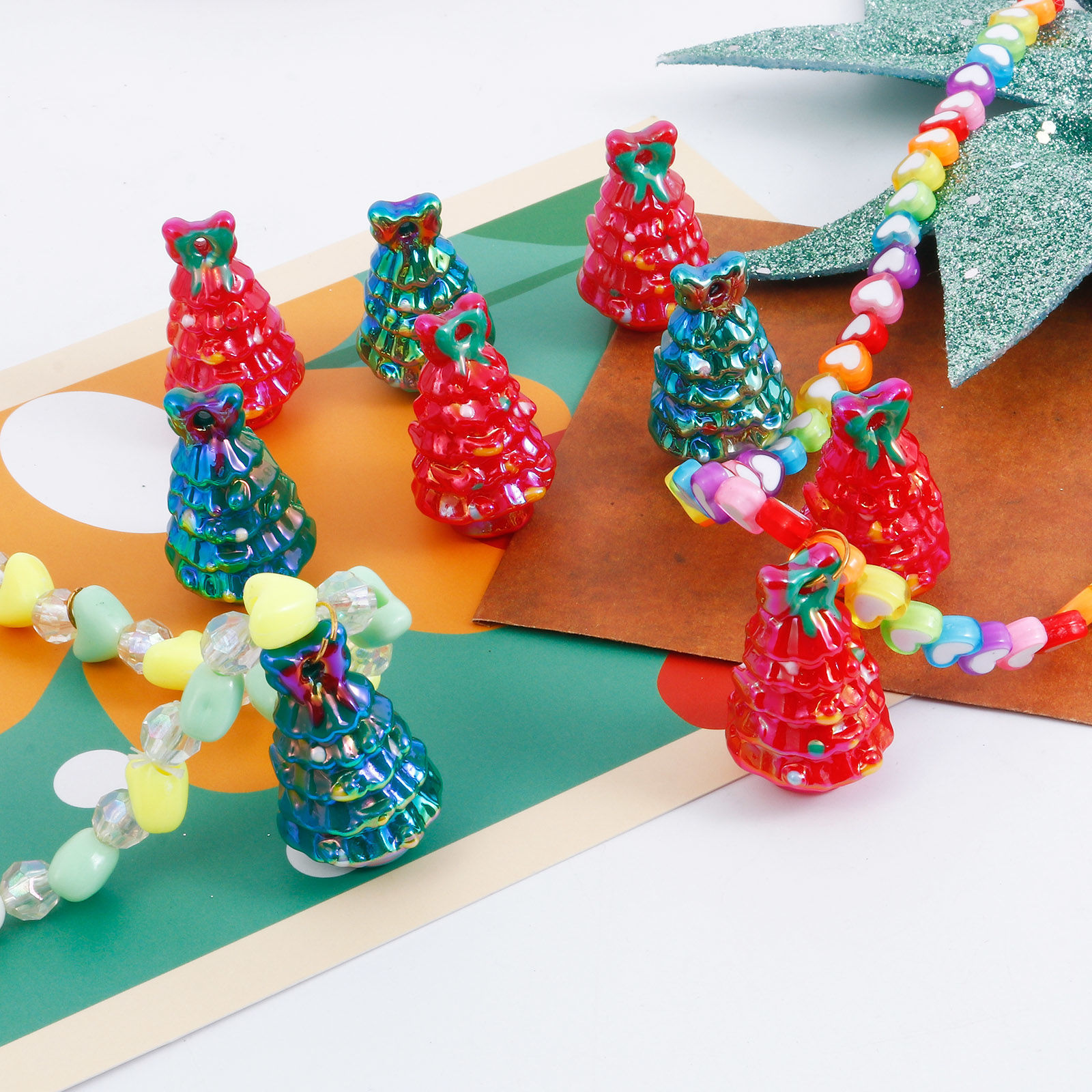 Imagen de Resina 3D Colgantes Árbol de Navidad Multicolor AB Color 3.7cm x 2.3cm, 2 Unidades