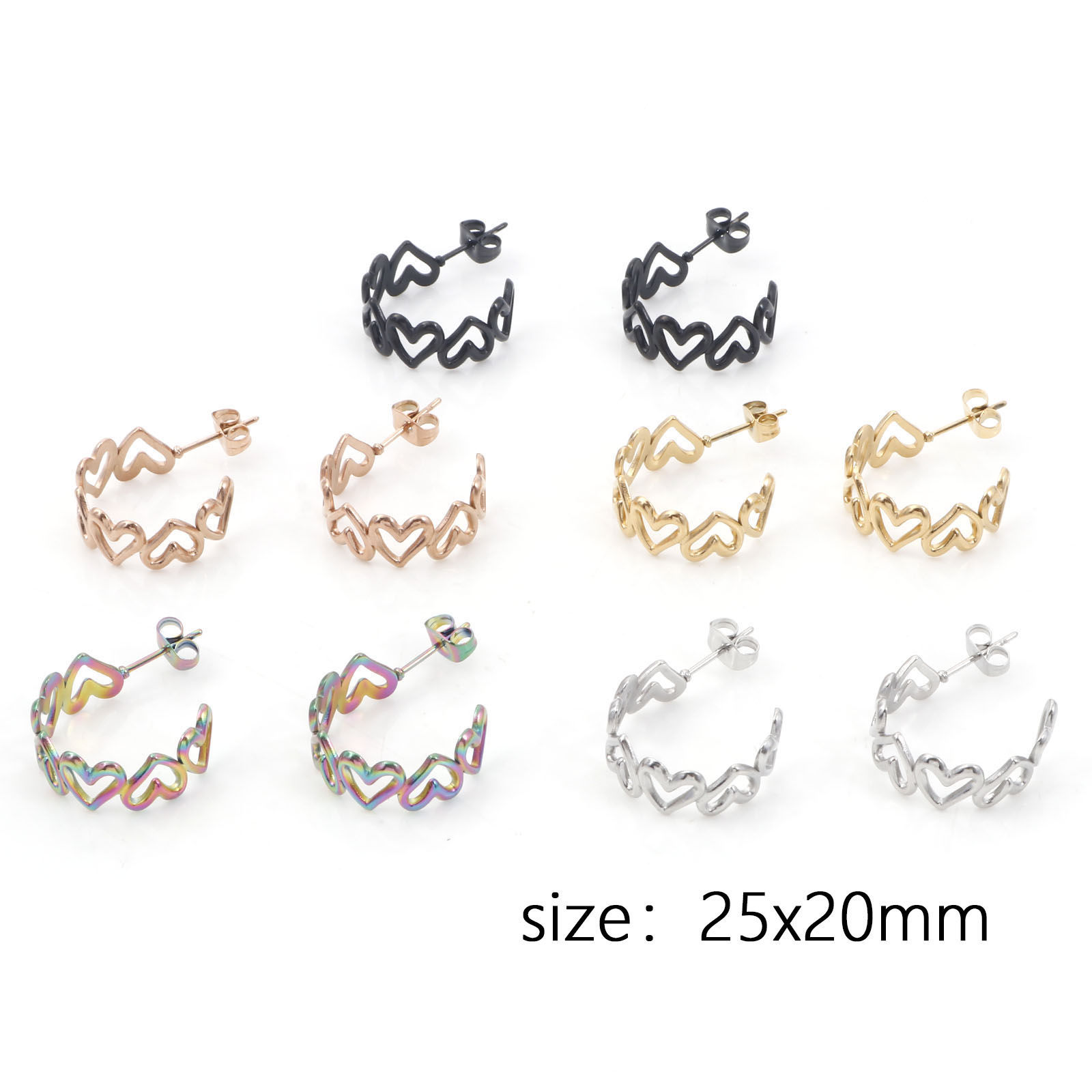 Picture of 316 Stainless Steel Stylish Hoop Earrings Multicolor C Shape Hollow 25mm x 20mm