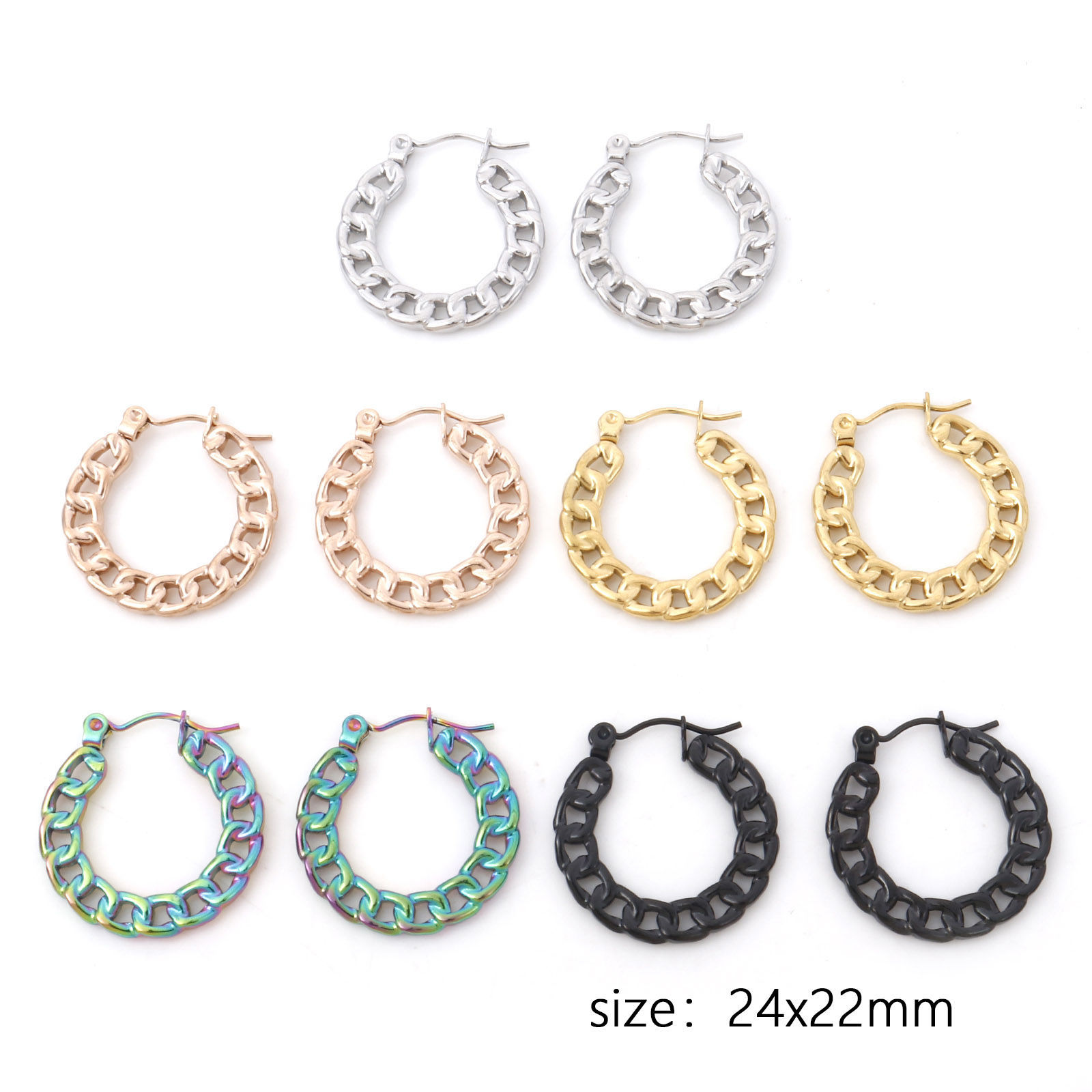 Bild von 316 Stainless Steel Earrings Link Chain Circle Ring 24mm x 22mm, Post/ Wire Size: (21 gauge), 1 Pair
