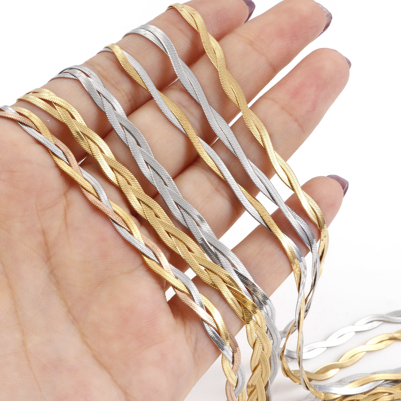 Picture of 304 Stainless Steel Snake Chain Bracelets Braided 18.5cm(7 2/8") long