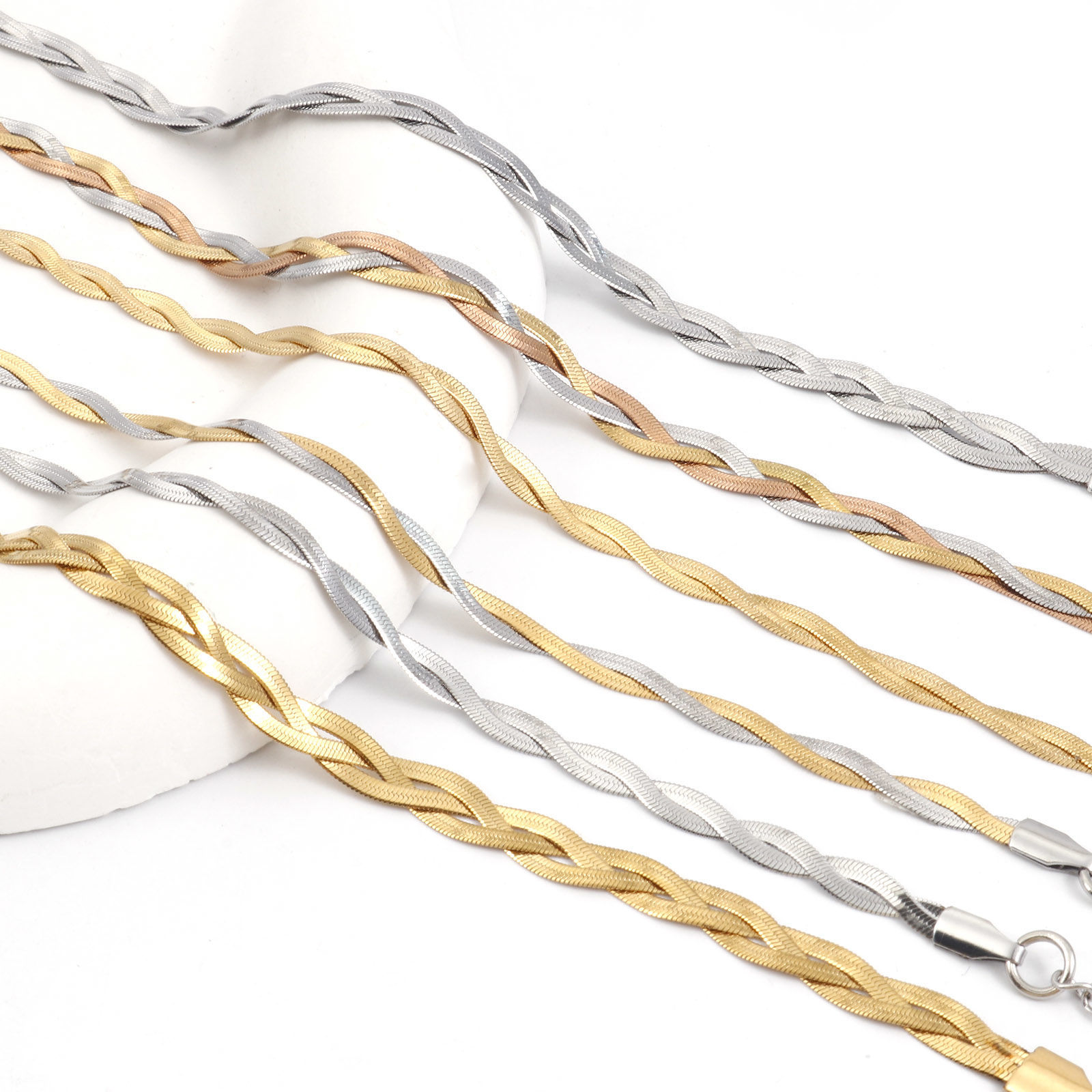 Picture of 304 Stainless Steel Snake Chain Bracelets Braided 18.5cm(7 2/8") long