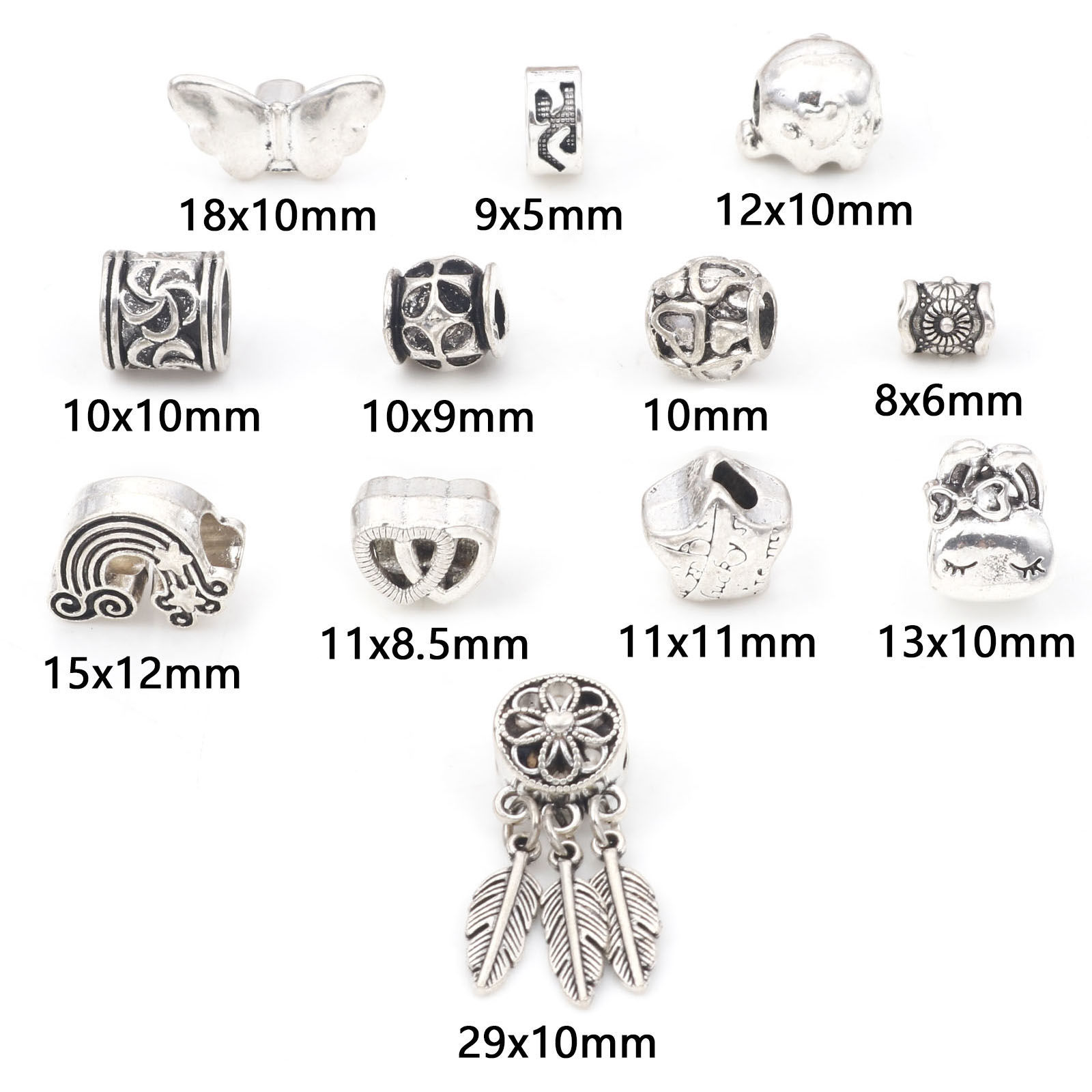 Picture of Zinc Based Alloy European Style Large Hole Charm Beads Antique Silver Color Rainbow Dreamcatcher