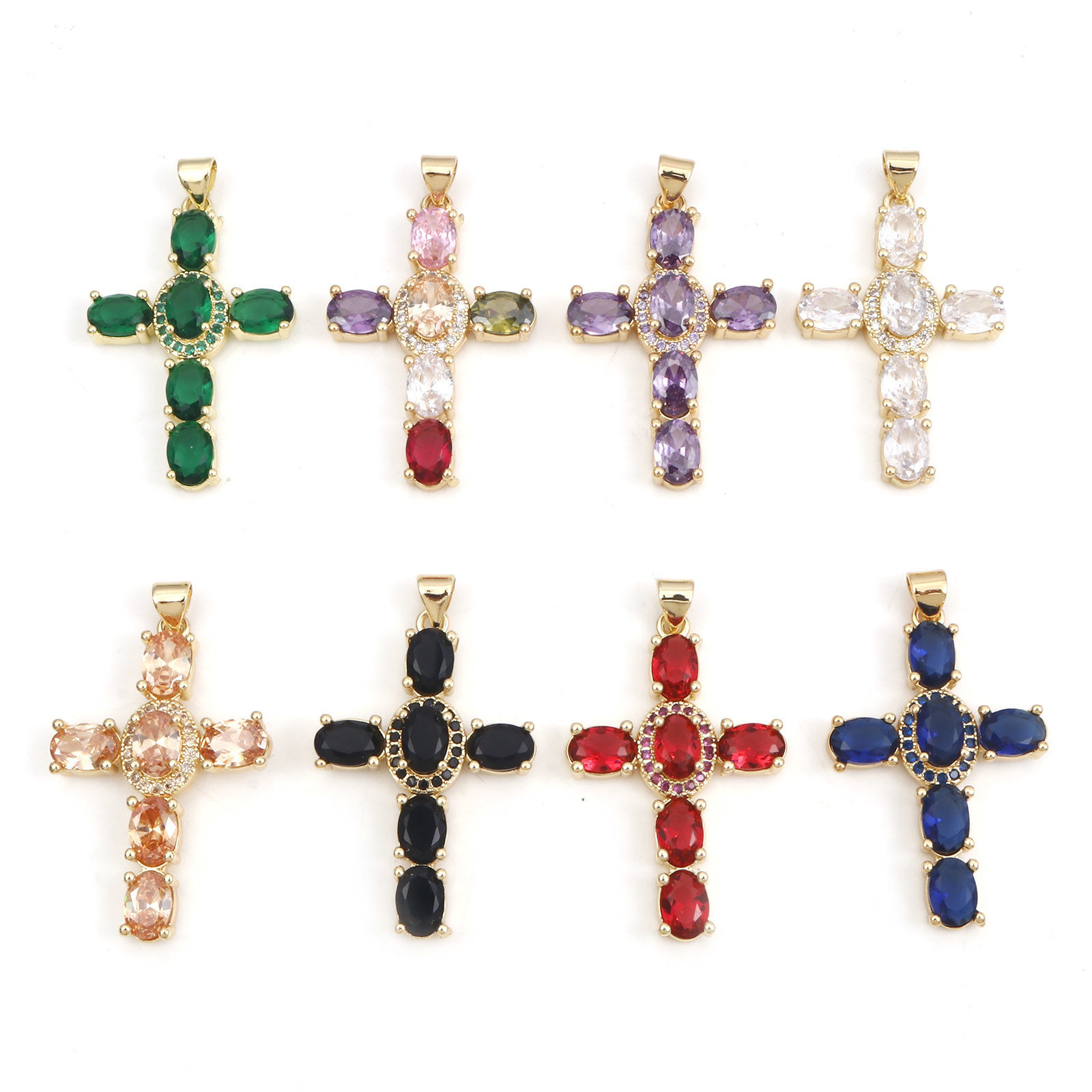 Immagine di Rame Religione Ciondoli Oro Placcato Multicolore Croce 4cm x 2.3cm, 1 Pz