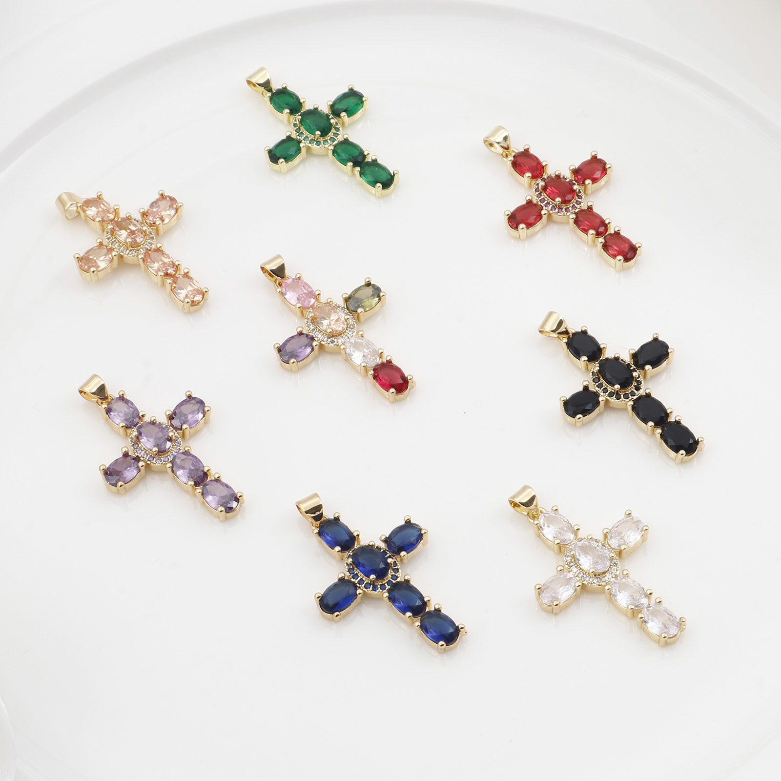 Immagine di Rame Religione Ciondoli Oro Placcato Multicolore Croce 4cm x 2.3cm, 1 Pz