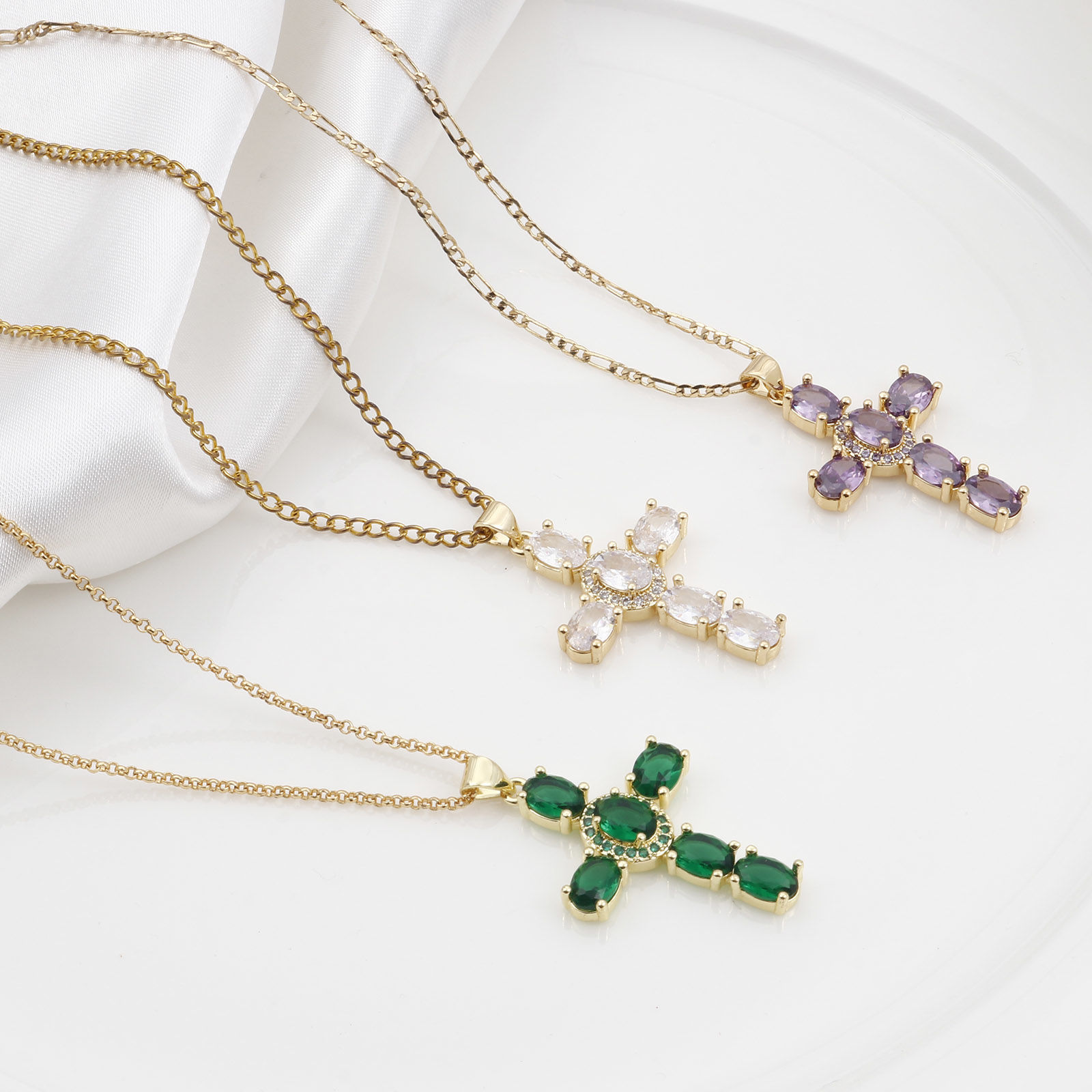 Immagine di Rame Religione Ciondoli Oro Placcato Multicolore Croce 4cm x 2.3cm, 1 Pz