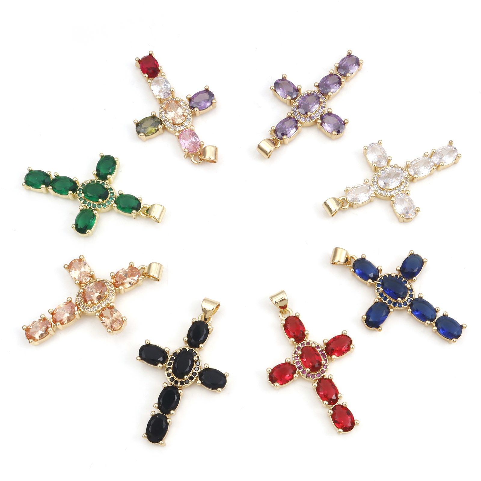 Immagine di Rame Religione Ciondoli Oro Placcato Multicolore Croce 4cm x 2.3cm, 1 Pz
