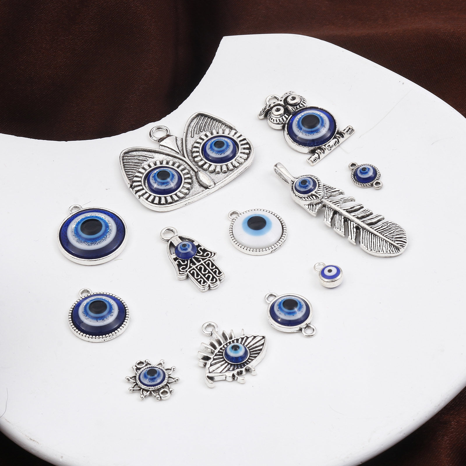 Imagen de Zamak Religión Colgantes Charms Plata Antigua Azul Mal de ojo Con Cabochons de la Resina 10 Unidades