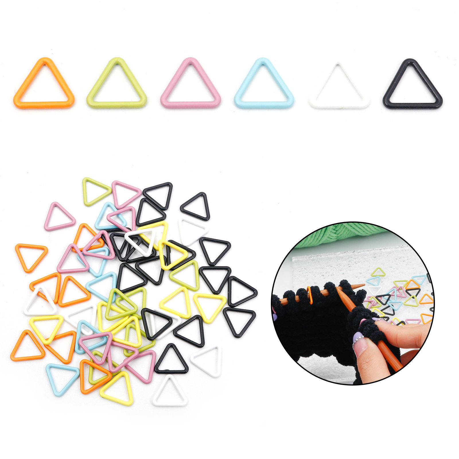 Immagine di Lega di Zinco Marcatori di Punto a maglia Triangolo Multicolore Pittura 13mm x 12mm, 1 Pacchetto