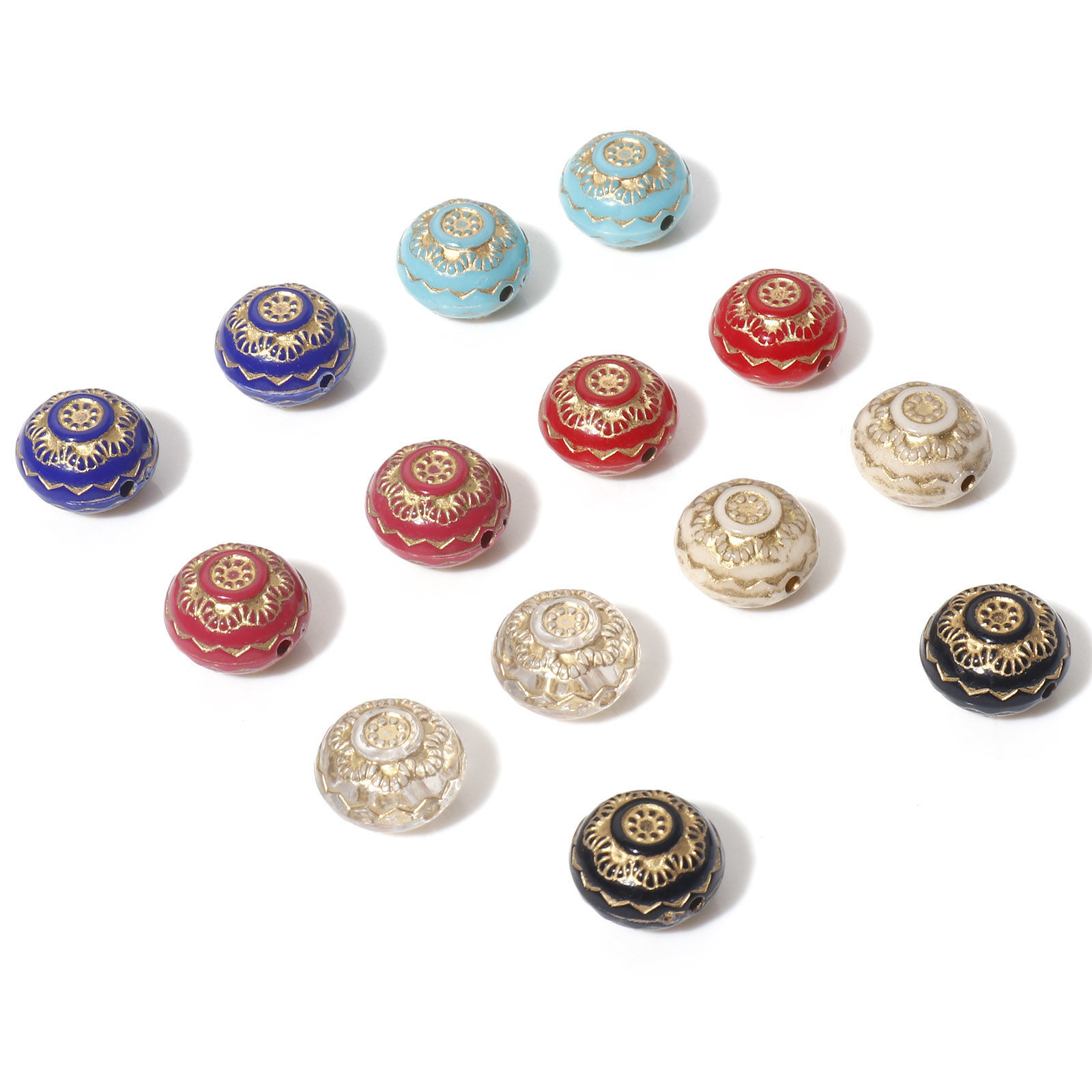 Picture of Acrylic Retro Beads Multicolor Metallic Round Flower About 13mm Dia.