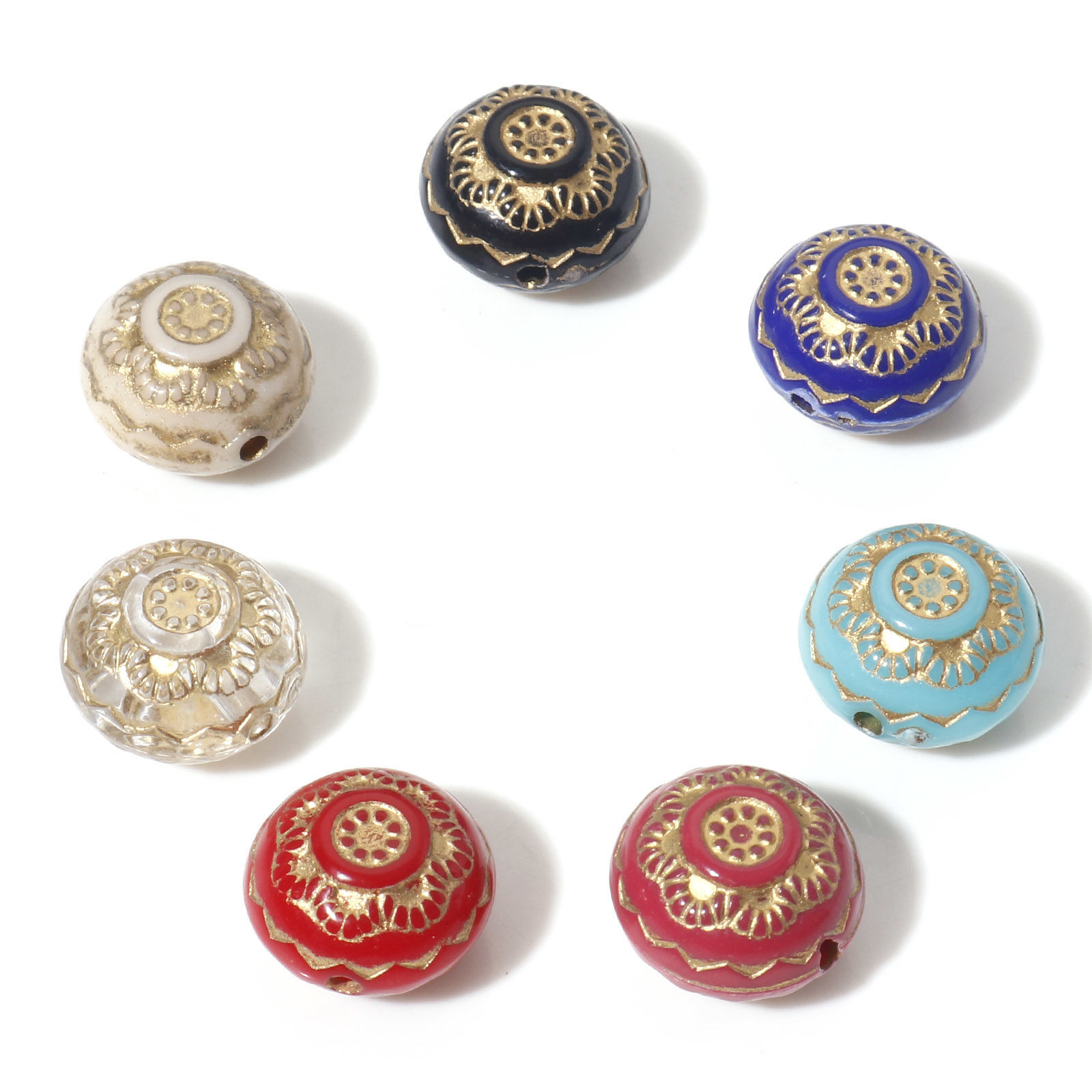 Picture of Acrylic Retro Beads Multicolor Metallic Round Flower About 13mm Dia.