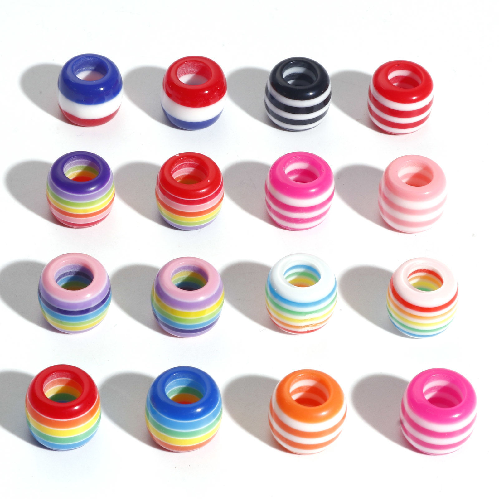 Picture of Resin European Style Large Hole Charm Beads Multicolor Drum Stripe 12mm x 10mm