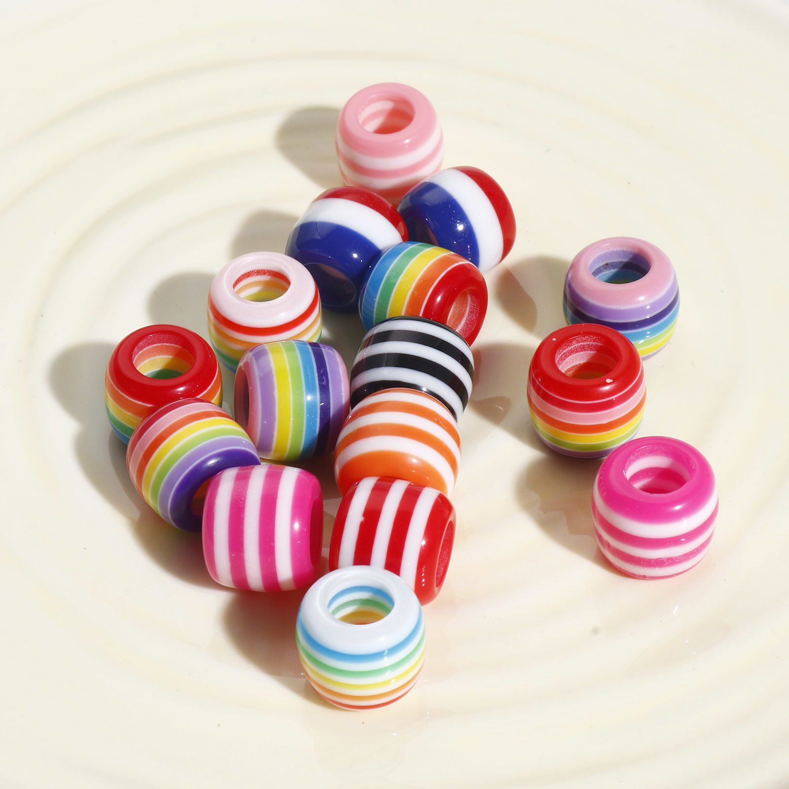Picture of Resin European Style Large Hole Charm Beads Multicolor Drum Stripe 12mm x 10mm