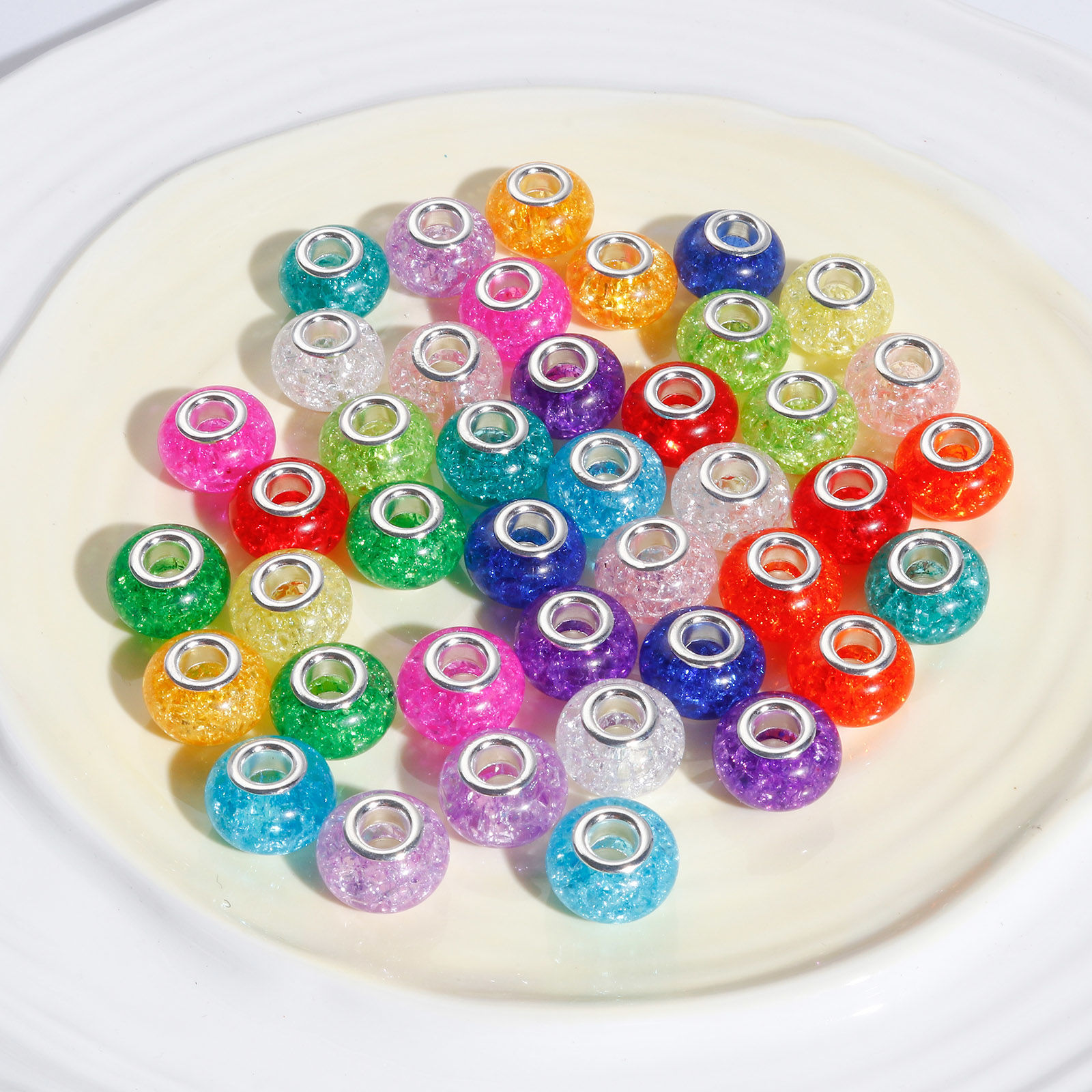 Picture of Resin European Style Large Hole Charm Beads Multicolor Round Crackle 14mm Dia.