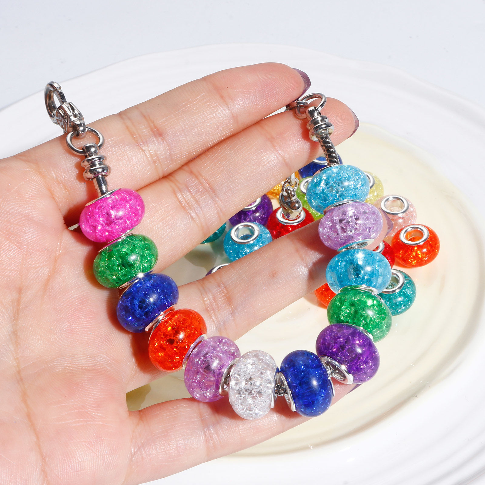 Picture of Resin European Style Large Hole Charm Beads Multicolor Round Crackle 14mm Dia.