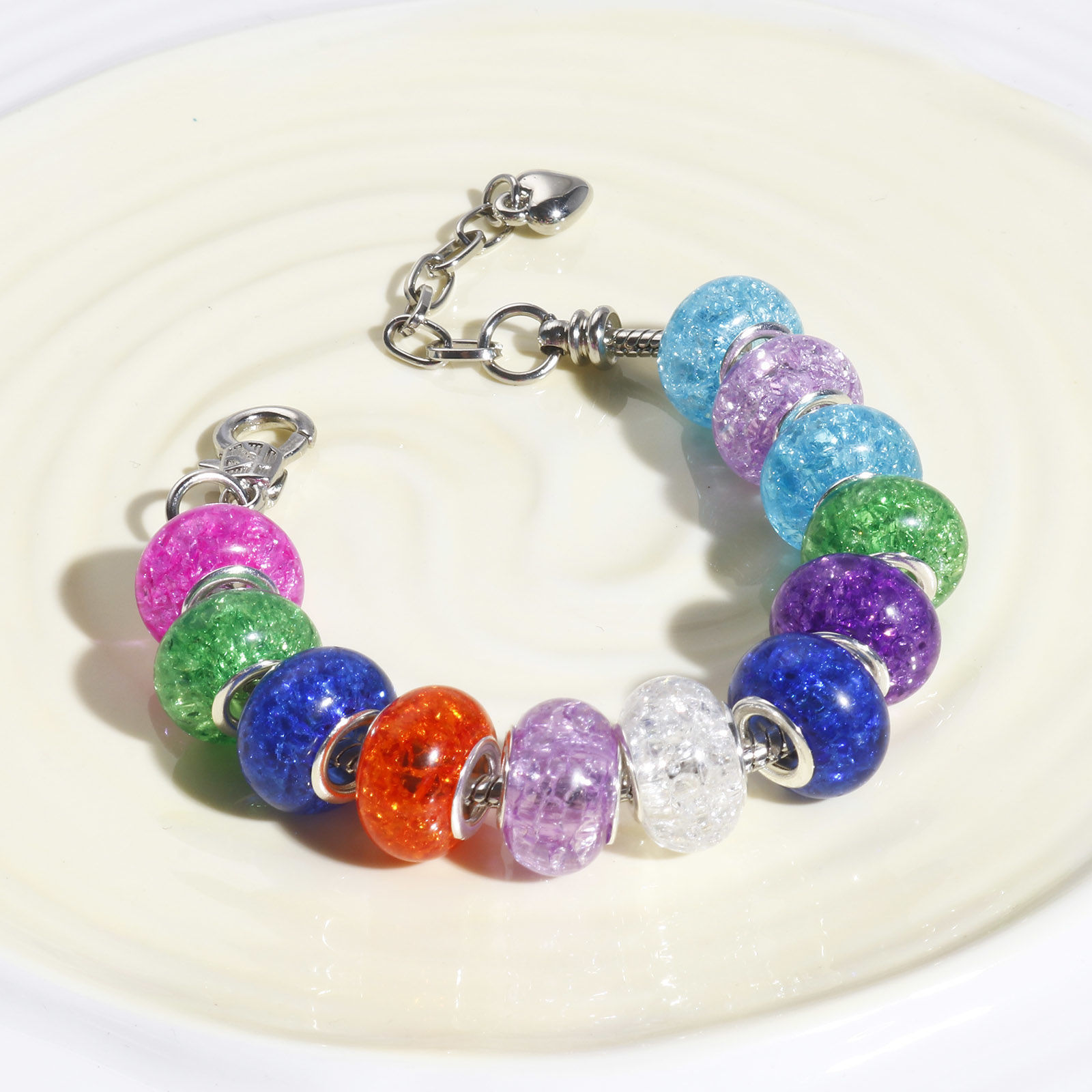 Picture of Resin European Style Large Hole Charm Beads Multicolor Round Crackle 14mm Dia.