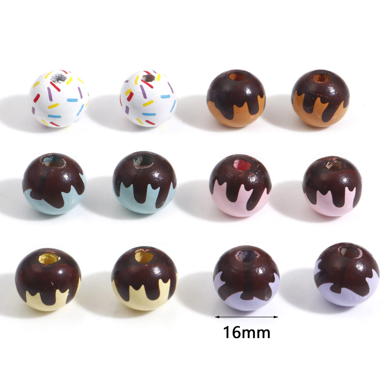 Imagen de Madera Hinoki Espaciador Cuentas Ronda Multicolor Dónuts Patrón Aprox 16mm Dia, Agujero: Aprox 4mm, 20 Unidades