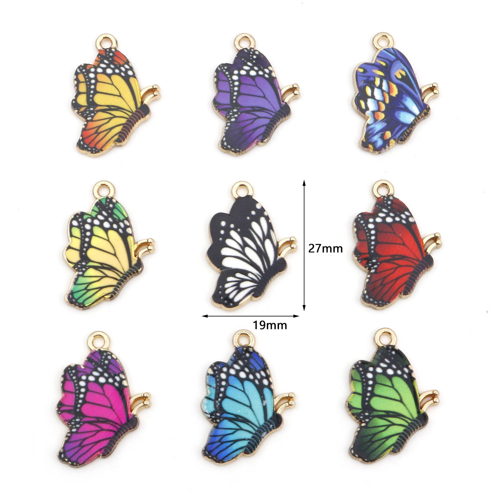 Bild von Zinklegierung Insekt Charms Schmetterling Vergoldet Bunt Emaille 27mm x 19mm, 10 Stück