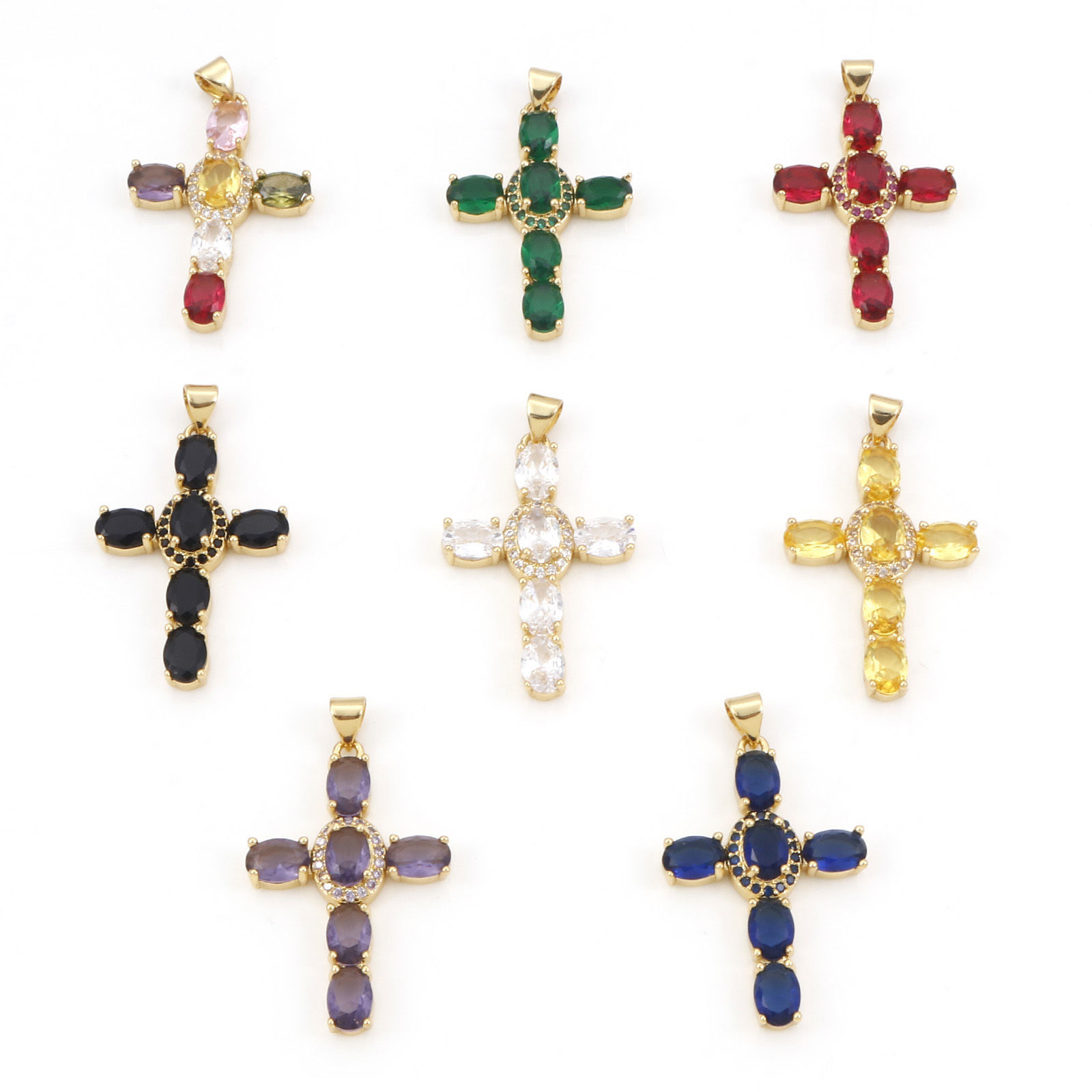 Immagine di Rame Religione Ciondoli Oro Placcato Croce Micro Spianare Multicolore Cubic Zirconiae 3.9cm x 2.3cm, 1 Pz