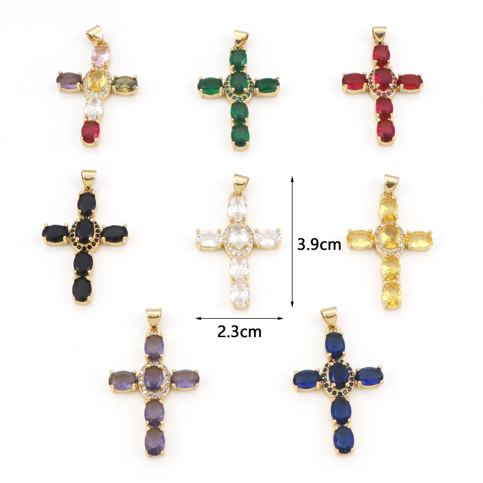 Immagine di Rame Religione Ciondoli Oro Placcato Croce Micro Spianare Multicolore Cubic Zirconiae 3.9cm x 2.3cm, 1 Pz