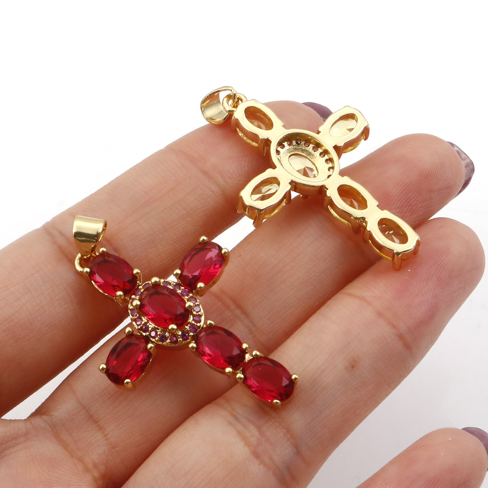 Immagine di Rame Religione Ciondoli Oro Placcato Croce Micro Spianare Multicolore Cubic Zirconiae 3.9cm x 2.3cm, 1 Pz