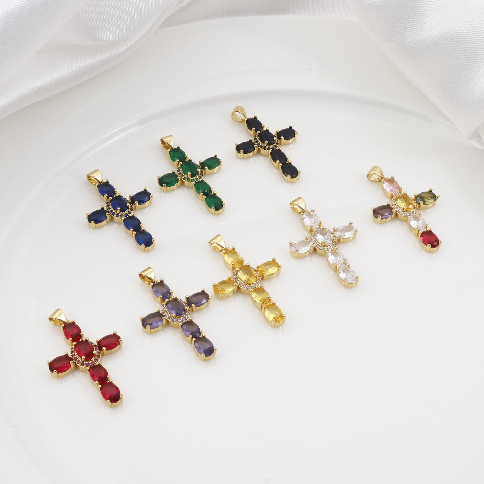 Immagine di Rame Religione Ciondoli Oro Placcato Croce Micro Spianare Multicolore Cubic Zirconiae 3.9cm x 2.3cm, 1 Pz