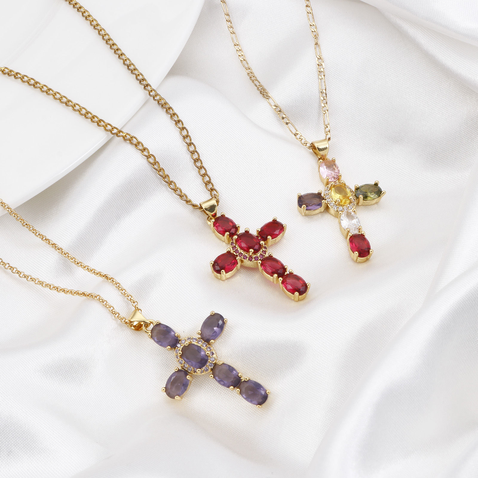 Immagine di Rame Religione Ciondoli Oro Placcato Croce Micro Spianare Multicolore Cubic Zirconiae 3.9cm x 2.3cm, 1 Pz