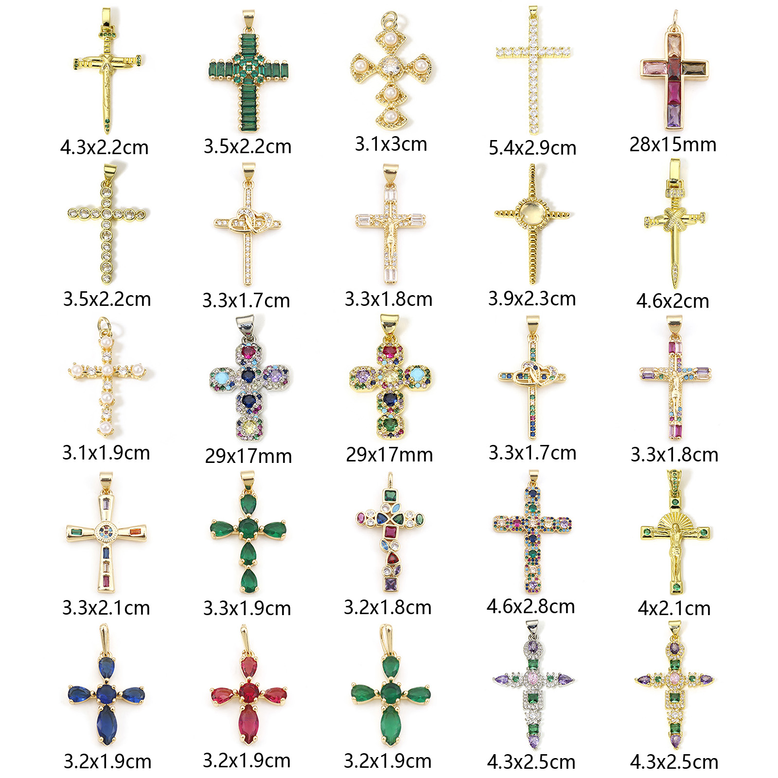 Bild von Kupfer Religiös Anhänger Vergoldet Kreuz Micro Pave Bunt Kubischer Zirkon 1 Stück