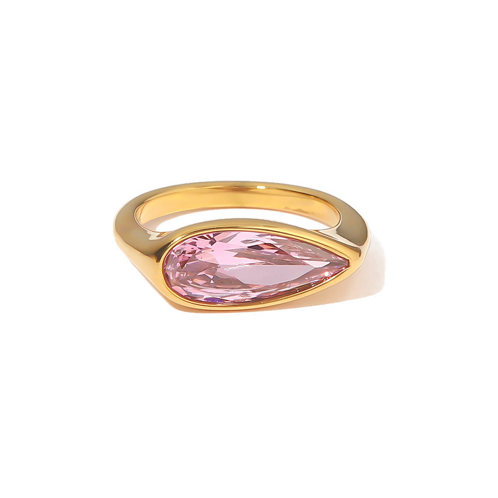Immagine di Ecologico Dolce & Carino Elegante 18K Oro riempito 304 Acciaio Inossidabile & Zircone Cubico Non Regolabile Goccia Anello Per Donne 1 Pz