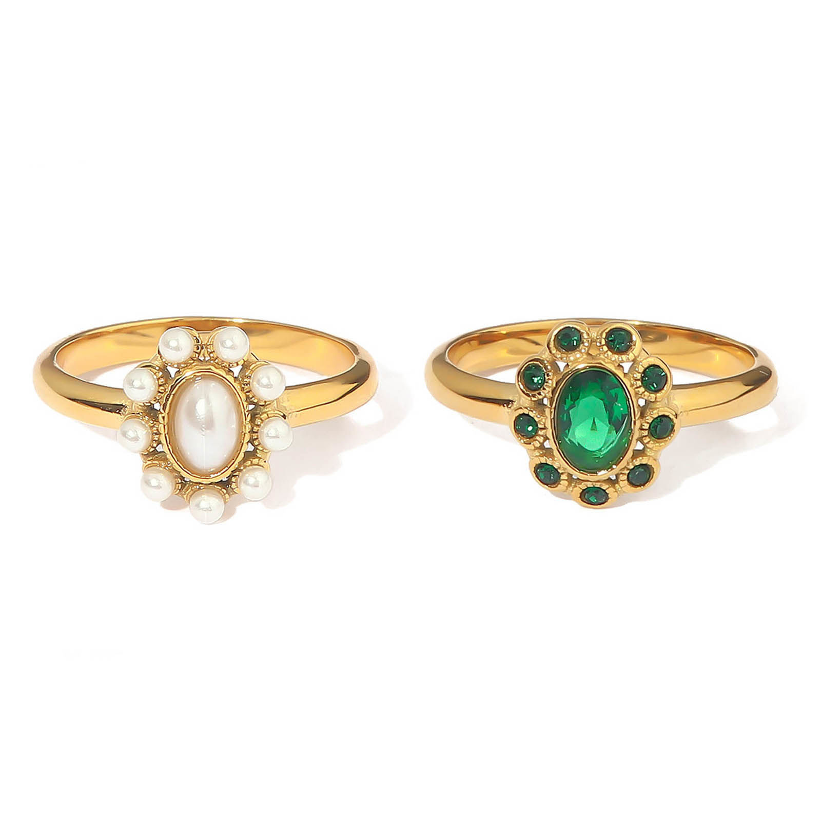 Immagine di Ecologico Elegante Elegante 18K Oro riempito 304 Acciaio Inossidabile & Zircone Cubico Non Regolabile Ovale Anello Per Donne 1 Pz