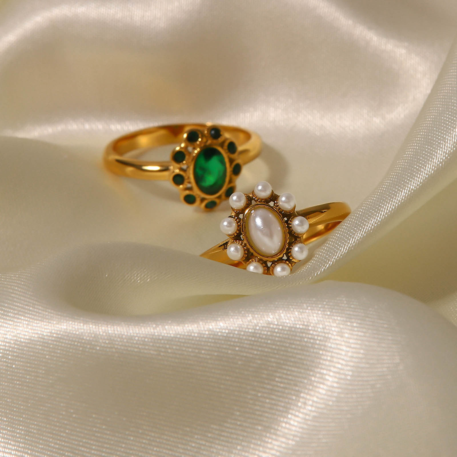 Immagine di Ecologico Elegante Elegante 18K Oro riempito 304 Acciaio Inossidabile & Zircone Cubico Non Regolabile Ovale Anello Per Donne 1 Pz