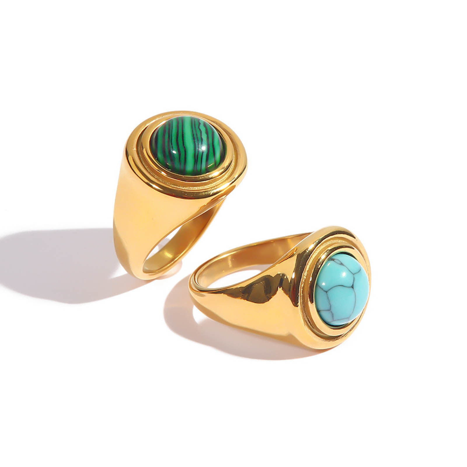 Immagine di Ecologico Boemia Elegante 18K Oro riempito 304 Acciaio Inossidabile & Pietra Non Regolabile Tondo Anello Per Donne 1 Pz