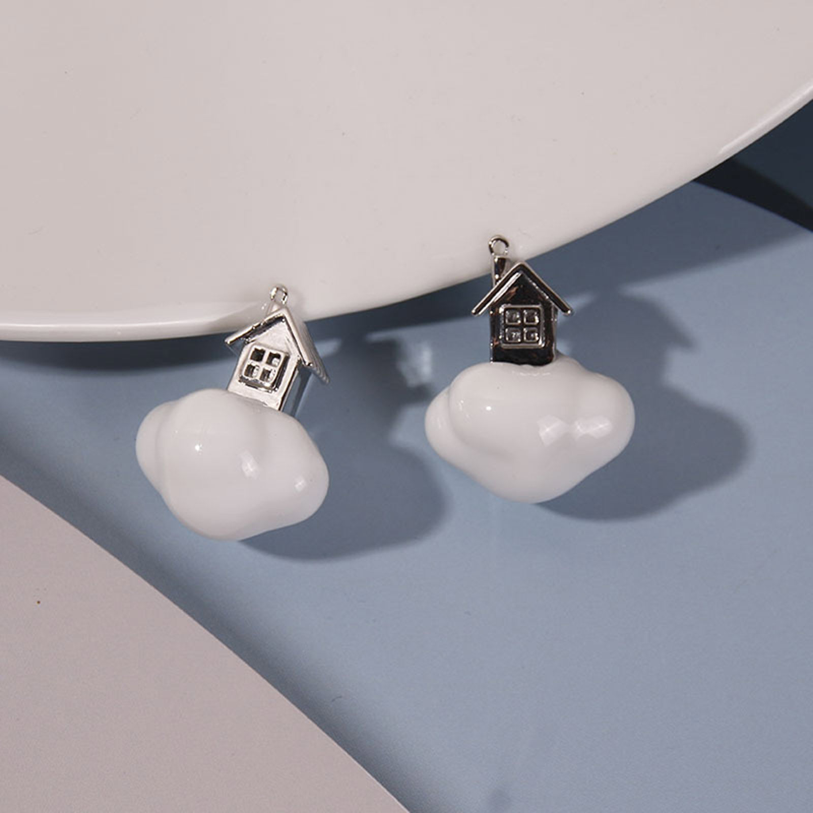 Picture of Resin Weather Collection Charms Cloud House Silver Tone 3D 2.6cm x 2cm