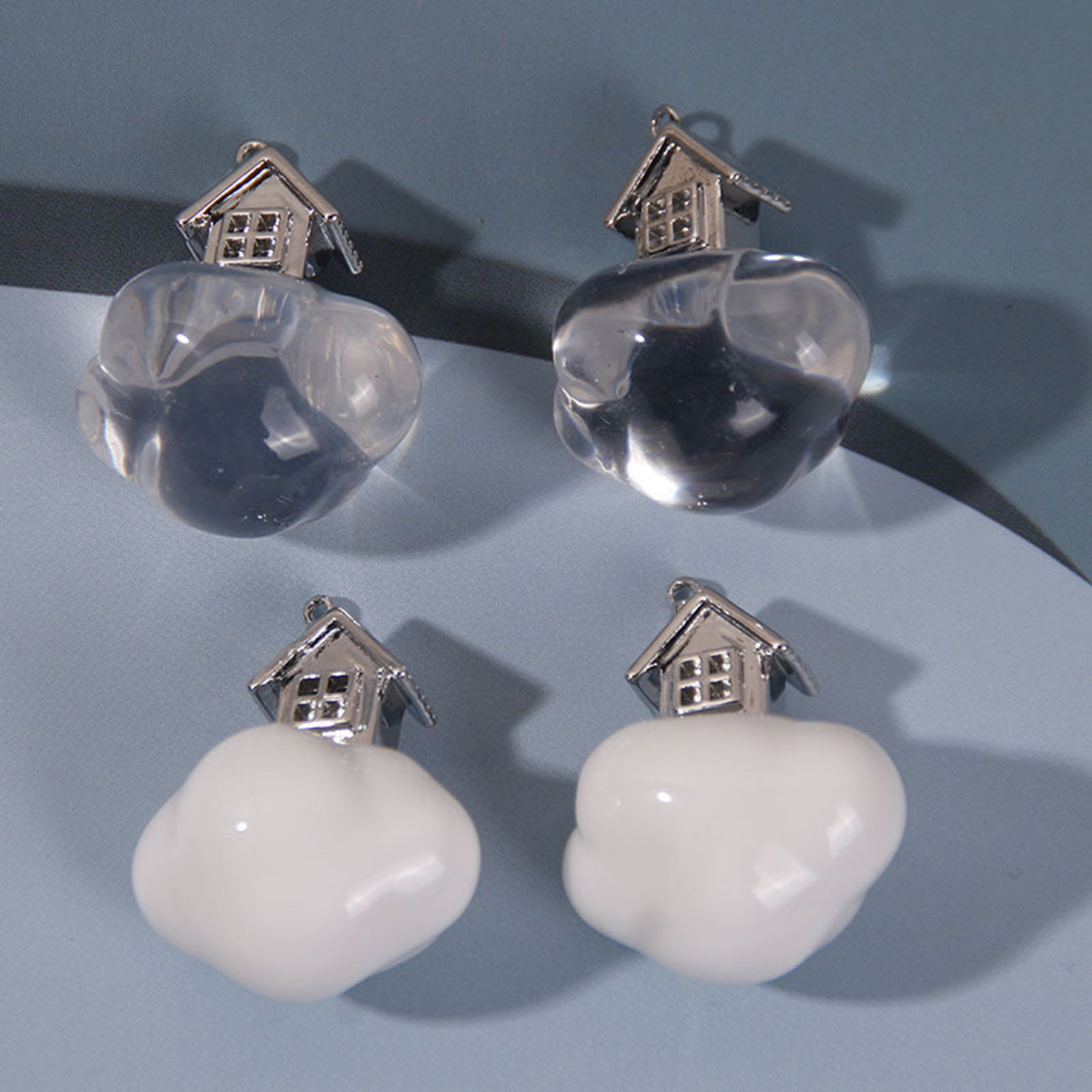 Picture of Resin Weather Collection Charms Cloud House Silver Tone 3D 2.6cm x 2cm