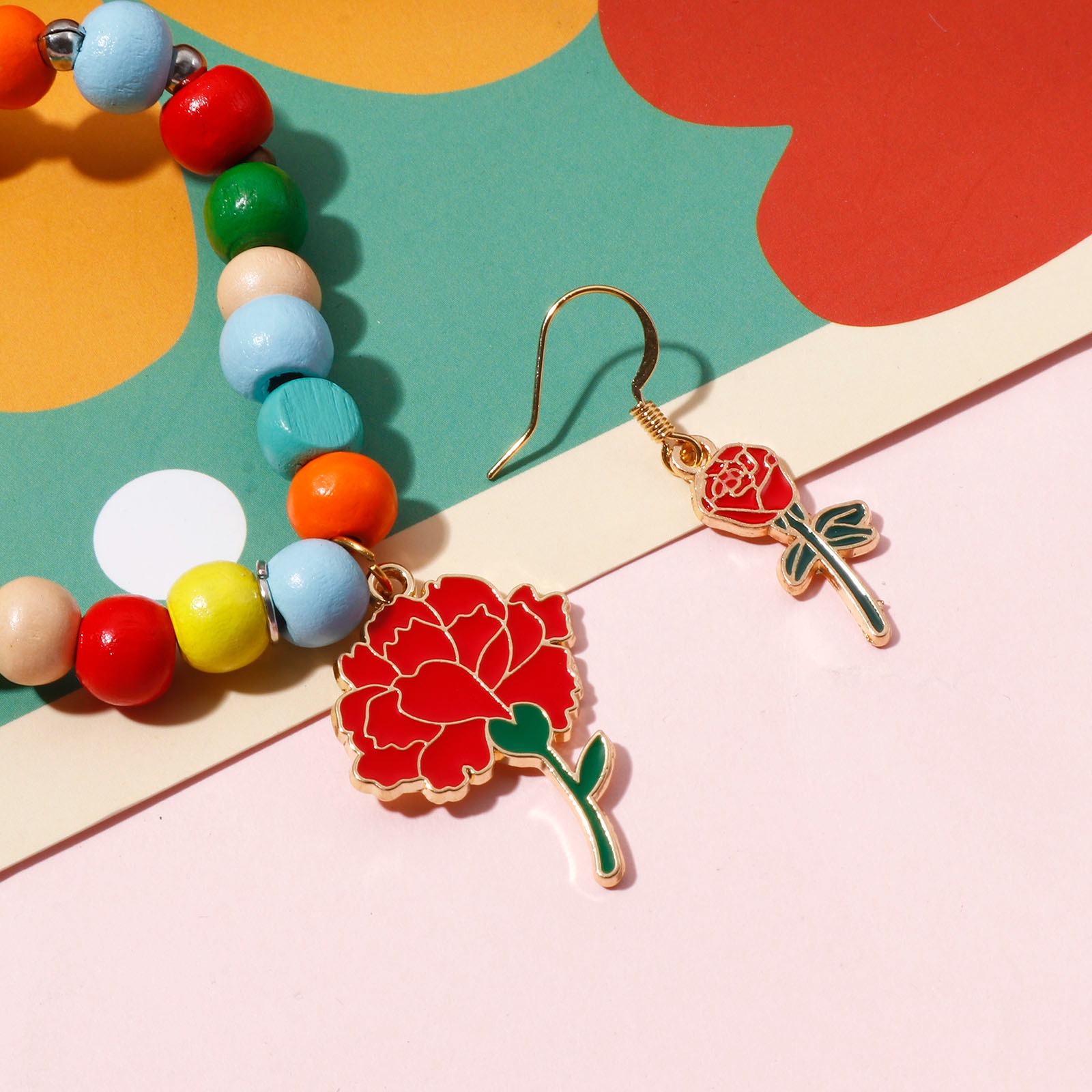 Immagine di Lega di Zinco San Valentino Charms Rosa Oro Placcato Rosso & Verde Smalto 10 Pz