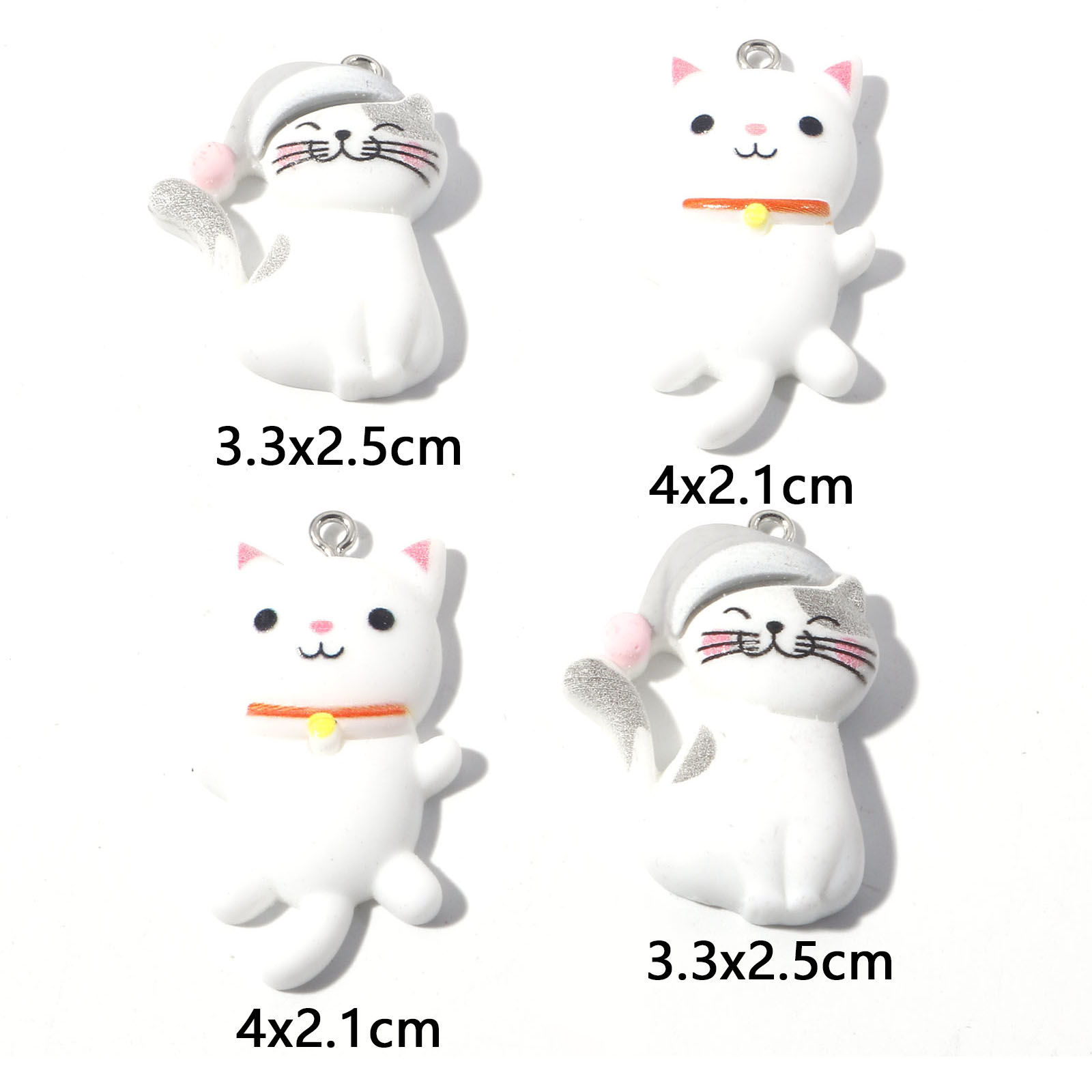 Immagine di Resina Ciondoli Gatto Tono Argento Bianco 5 Pz