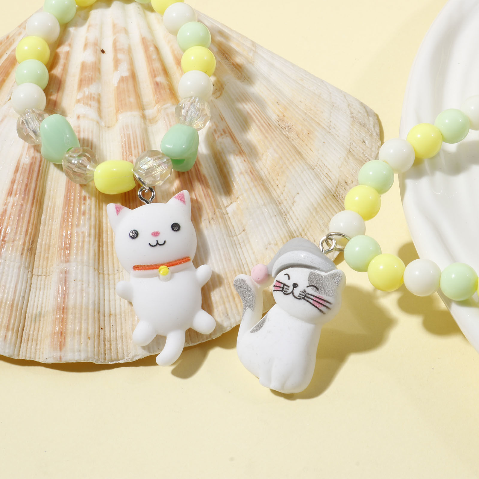 Immagine di Resina Ciondoli Gatto Tono Argento Bianco 5 Pz
