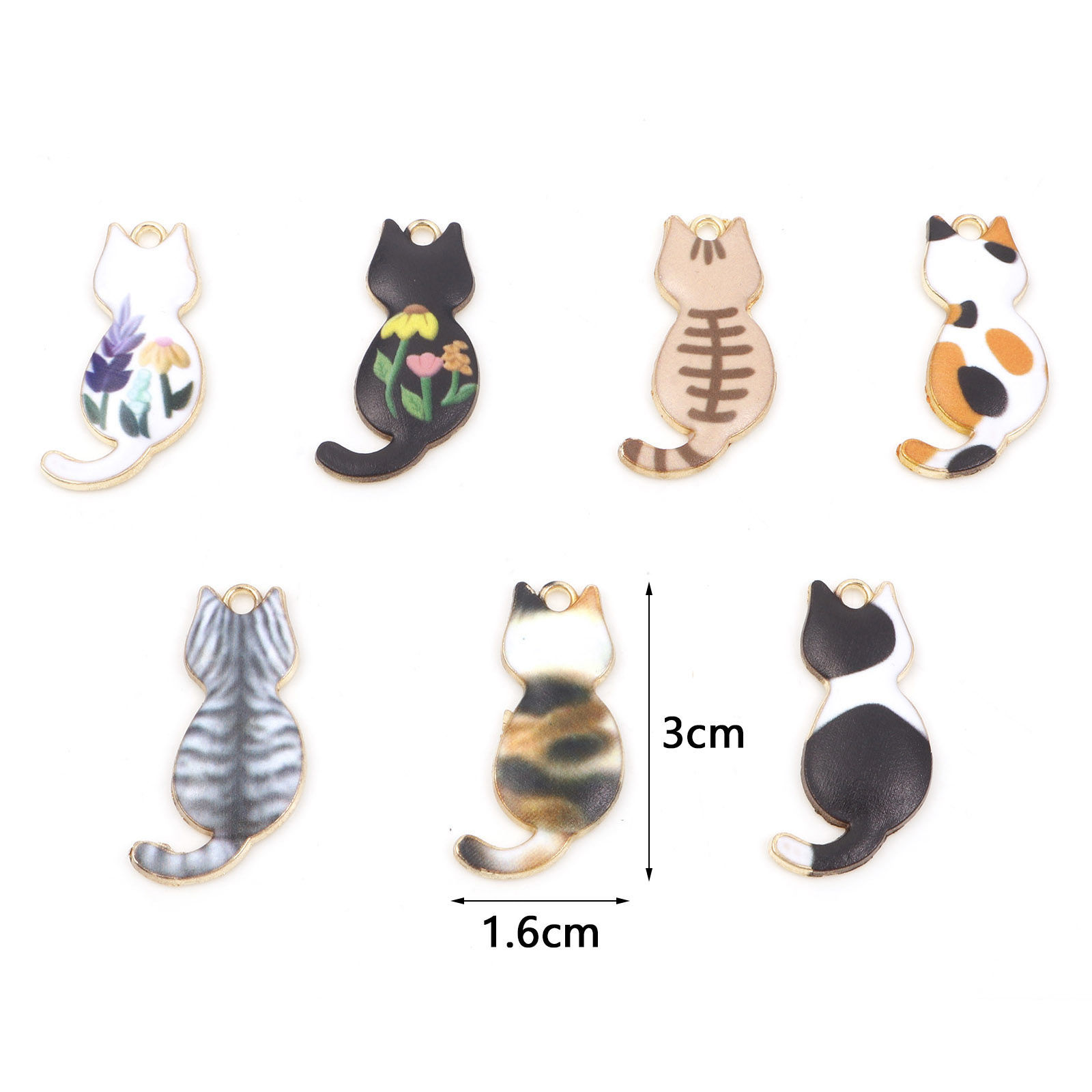 Immagine di Lega di Zinco Ciondoli Gatto Oro Placcato Multicolore Smalto 3cm x 1.6cm , 10 Pz