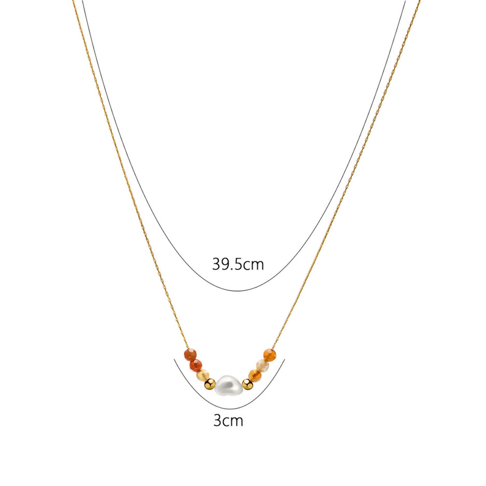Immagine di Acciaio al titanio Squisito Collana 14k Vero Oro Placcato Cuore Imitata Perla 39.5cm Lunghezza, 1 Pz