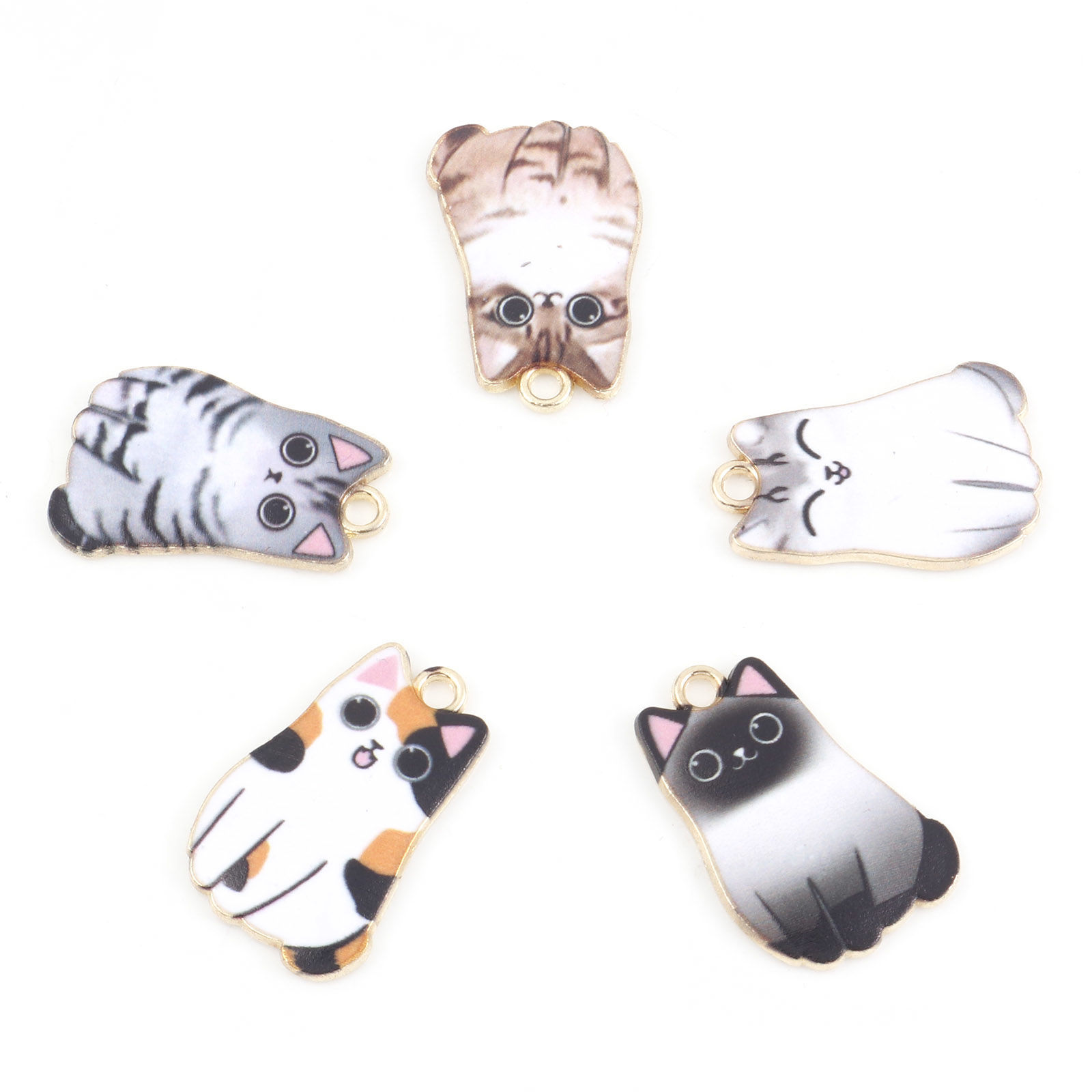 Bild von Zinklegierung Charms Katze Vergoldet Bunt Tier Emaille 25mm x 17mm, 10 Stück