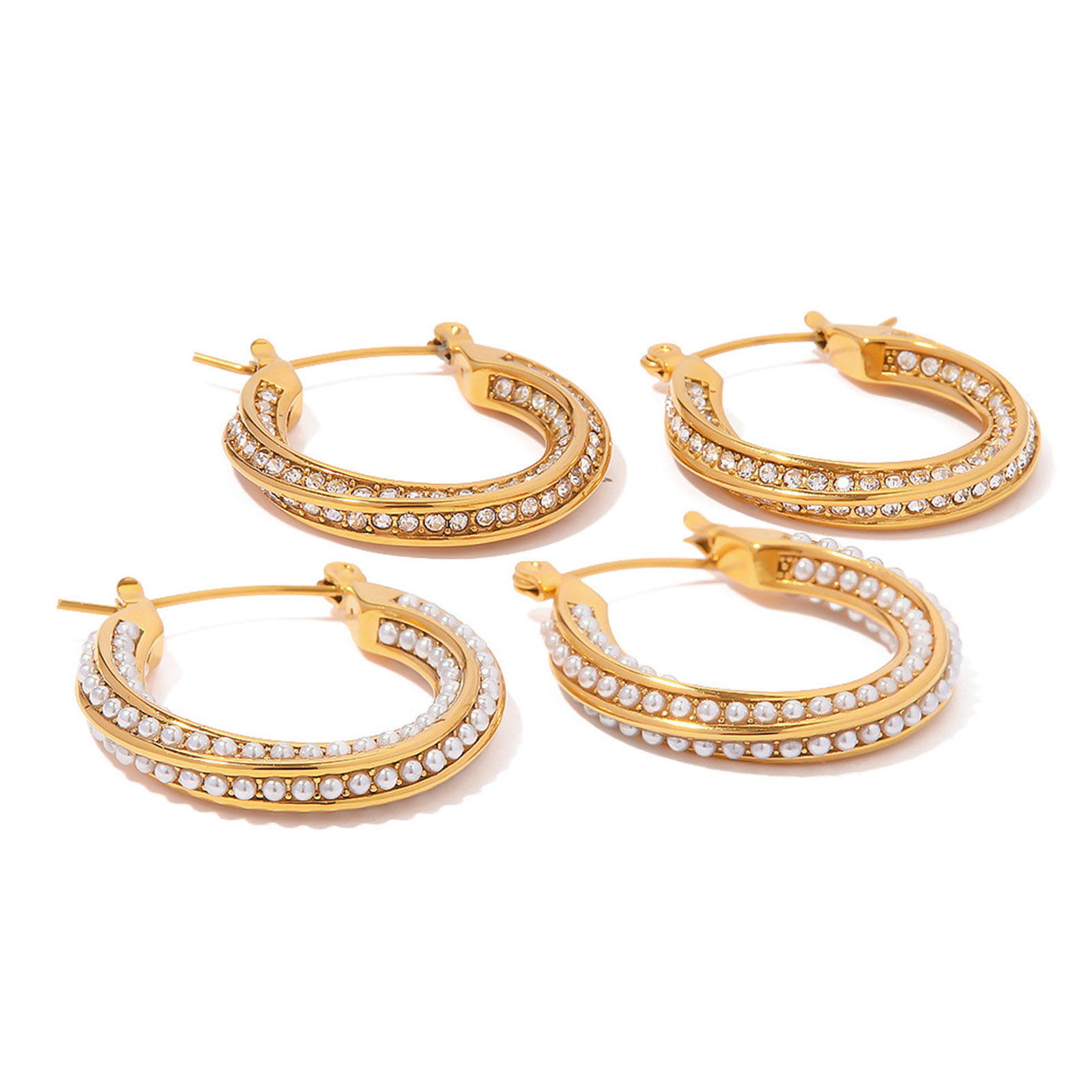 Imagen de Respetuoso del Medio Ambiente Elegante Estilo Ins 18K Oro lleno 304 Acero Inoxidable & Circón Artificial Torcido Pendientes Círculos Para Mujeres 1 Par