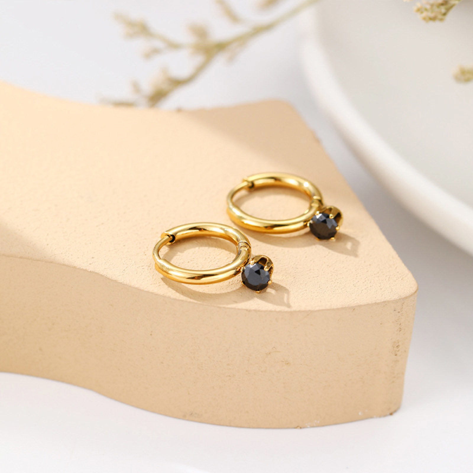 Picture of Eco-friendly Sweet & Cute Stylish 14K Real Gold Plated 304 Stainless Steel & Cubic Zirconia Round Hoop Earrings For Women Birthday