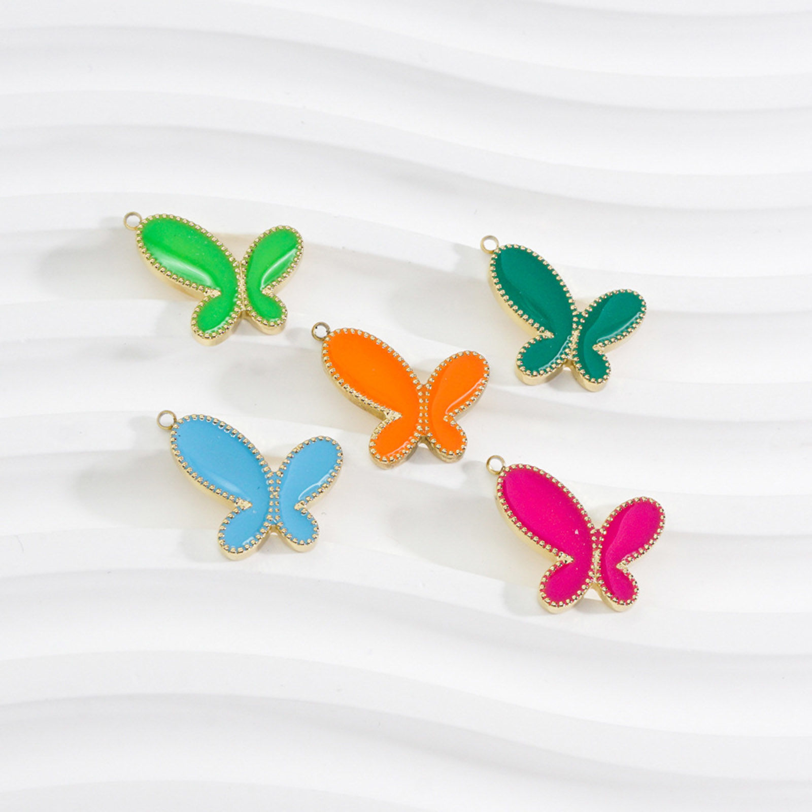 Picture of 304 Stainless Steel Insect Charms Gold Plated Multicolor Butterfly Animal Enamel 18mm x 16.5mm