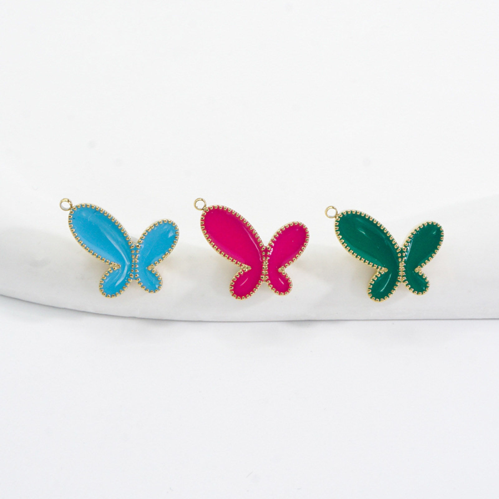 Picture of 304 Stainless Steel Insect Charms Gold Plated Multicolor Butterfly Animal Enamel 18mm x 16.5mm