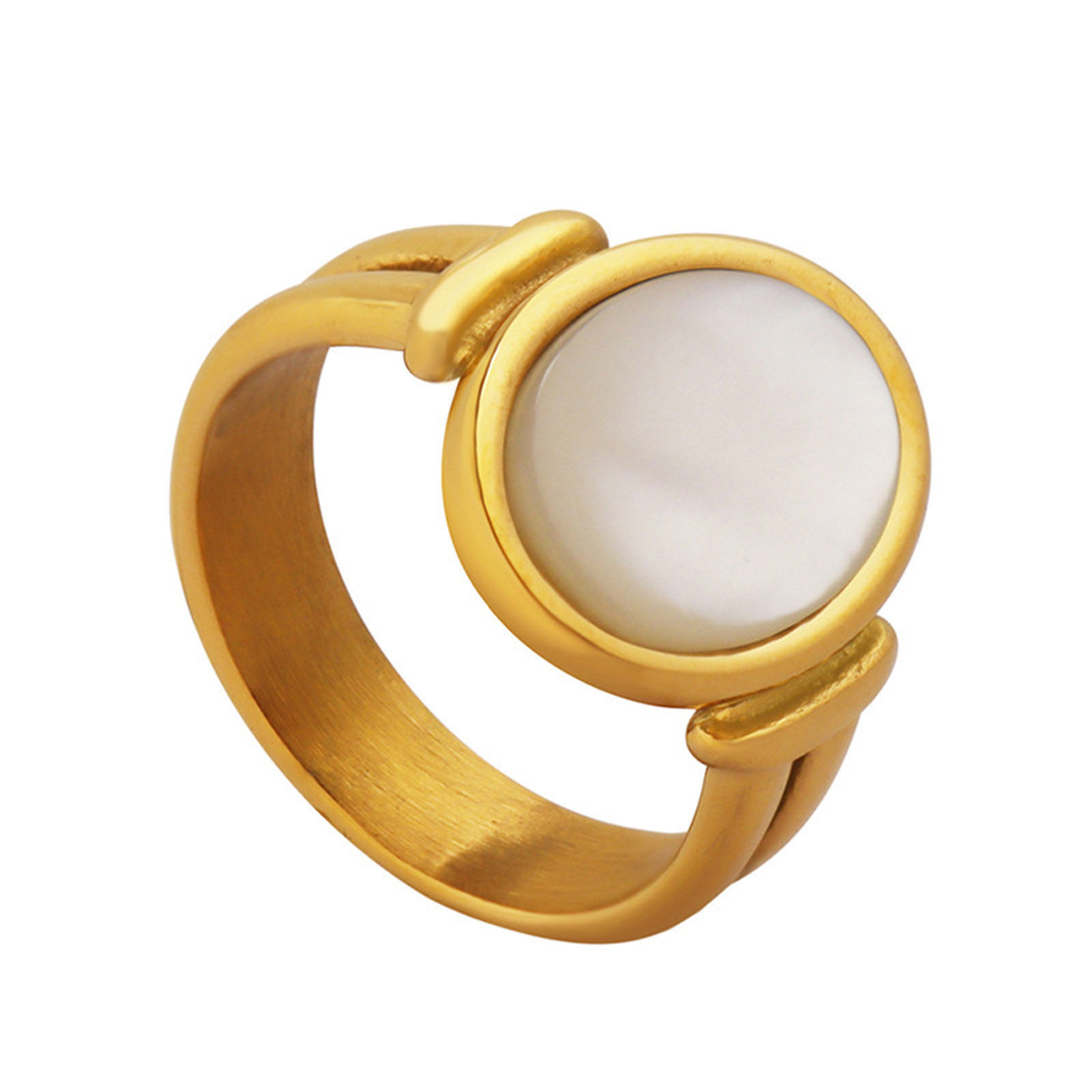 Imagen de Respetuoso del Medio Ambiente Elegante Retro 18K Oro lleno 304 Acero Inoxidable & Concha No Ajustable Óvalo Anillos Para Mujeres 1 Unidad